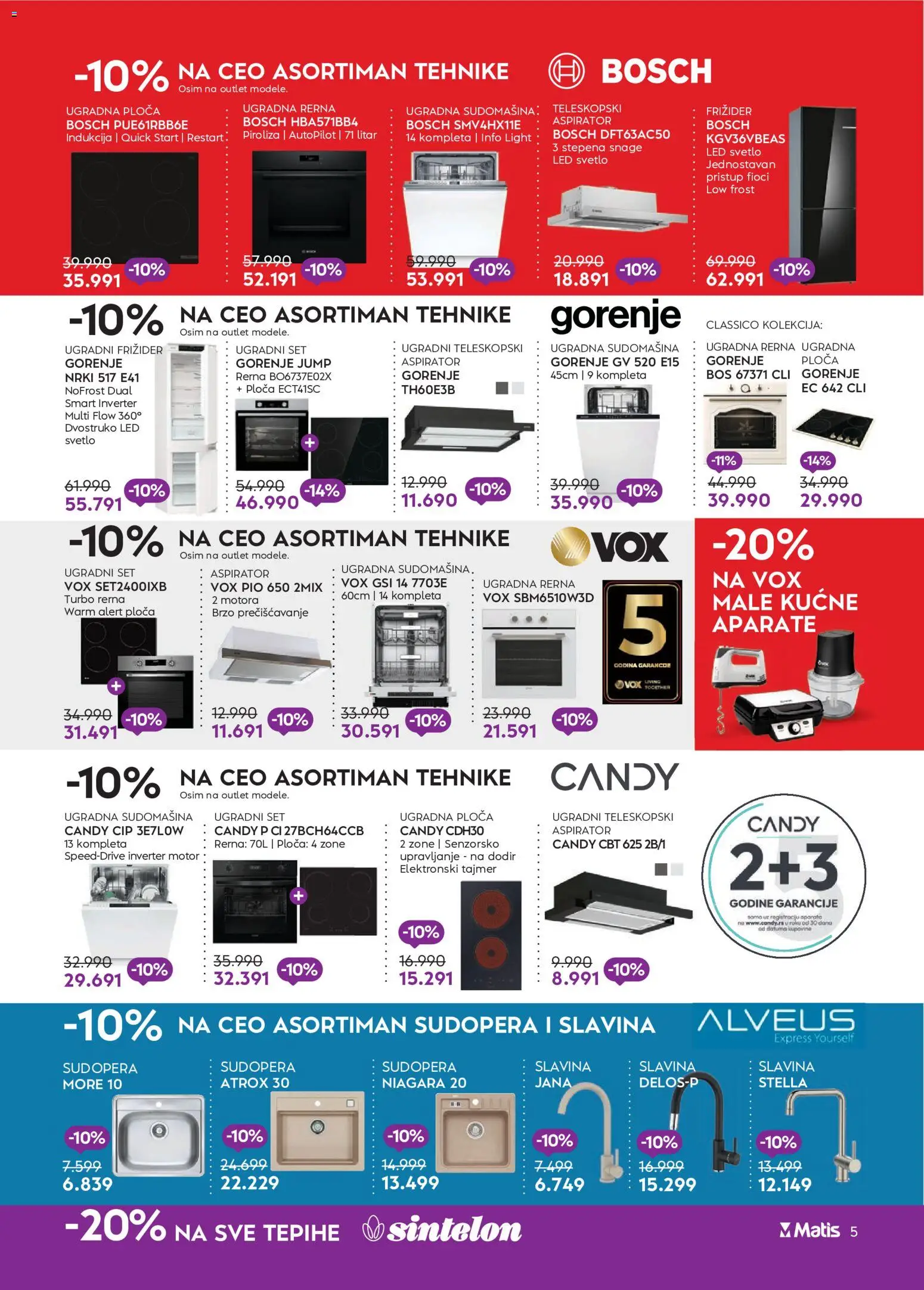 Matis katalog - važi od 19.10.2026 | Strana: 5 | Proizvode: Bosch, LED svetlo, Rerna, Ugradna ploča