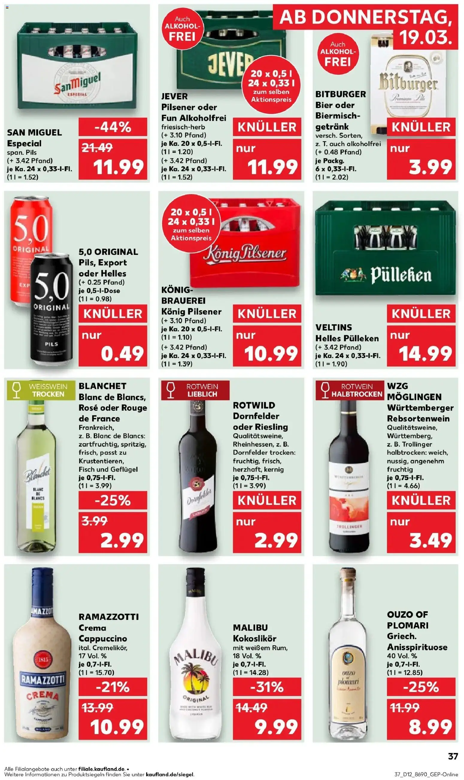 Kaufland Prospekt Alsdorf	 – gültig ab 19.03.2026 | Seite: 37 | Produkte: Helles pulleken, Rotwein, Rouge, Jever