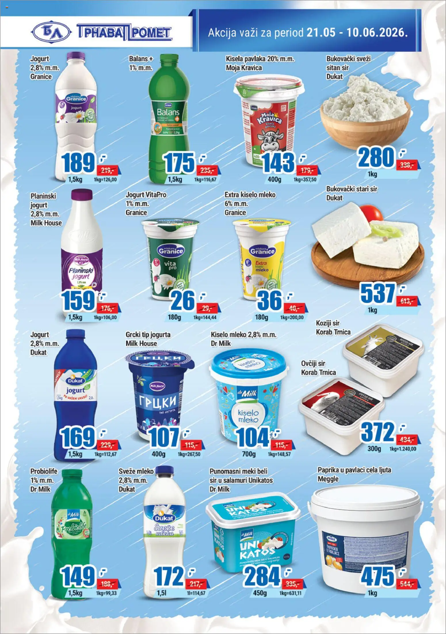 Trnava Promet katalog - važi od 21.05.2026 | Strana: 4 | Proizvode: Kisela pavlaka, Jogurt, Paprika u pavlaci, Pavlaka