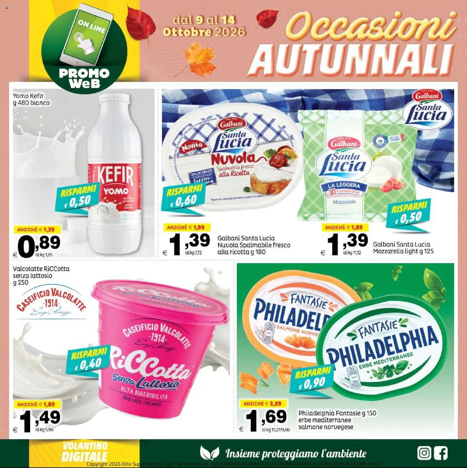Volantino Elite Supermercati del 09/10/2026 | Pagina: 2 | Prodotti: Salmone, Latte, Ricotta, Senza lattosio