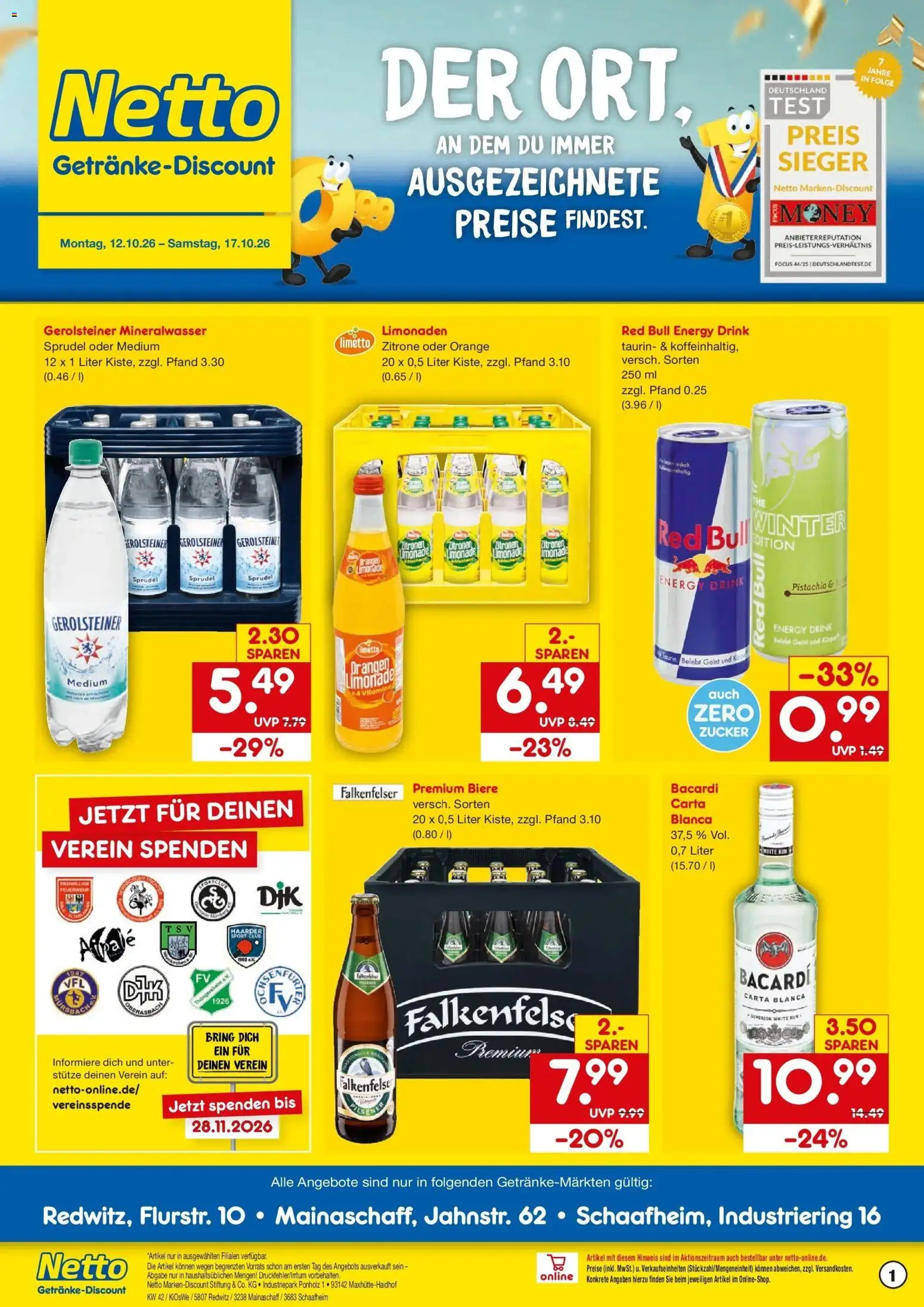 Netto Marken-Discount Prospekt Mainaschaff – gültig ab 12.10.2026 | Seite: 1 | Produkte: Rum, Limonade, Zucker, Zitronen