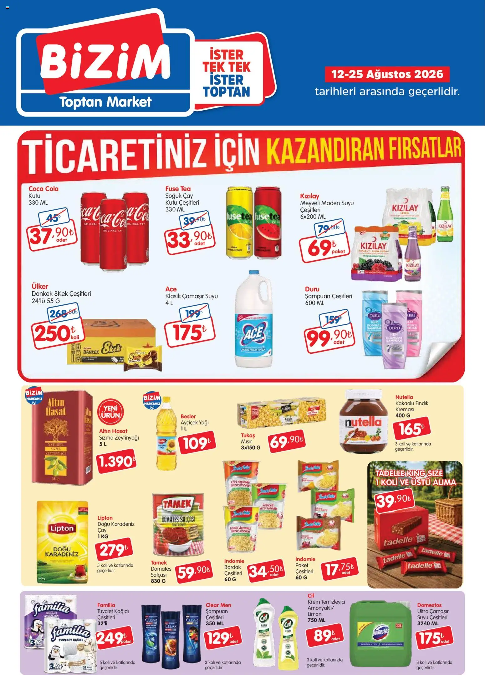 Bizim Toptan - Geleneksel kanal kataloğu - 12 Ağustos 2026 tarihinden itibaren geçerlidir | Sayfa: 1 | Ürünler: Fuse tea, Zeytinyağı, Soğuk çay, Maden suyu