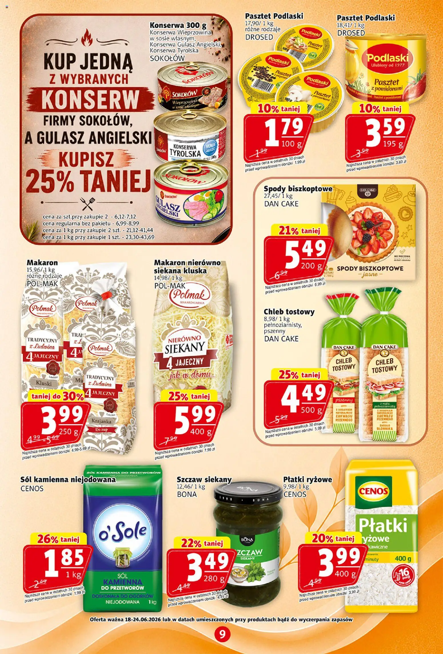 Prim Market gazetka od 18.06.2026 | Strona: 9 | Produkty: Sól kamienna niejodowana, Płatki, Makaron, Sól