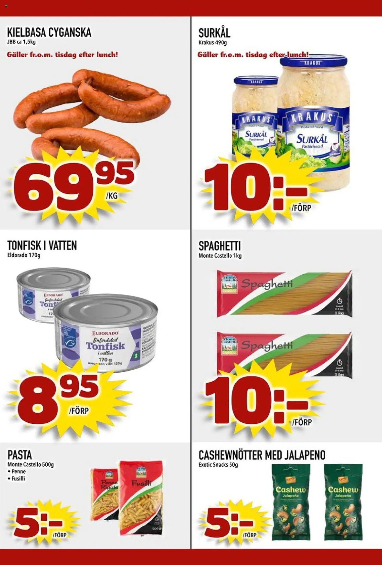 Din Mat reklamblad aktuell från 31/08/2026 | Sida: 3 | Produkter: Surkål, Galler, Cashewnötter, Spaghetti