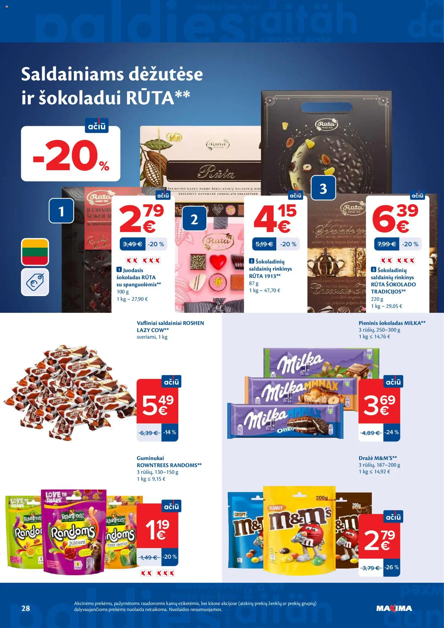 MAXIMA akcijos nuo 2026.08.11 | Puslapis: 28 | Prekių: Šokoladas, Guminukai, Saldainiai