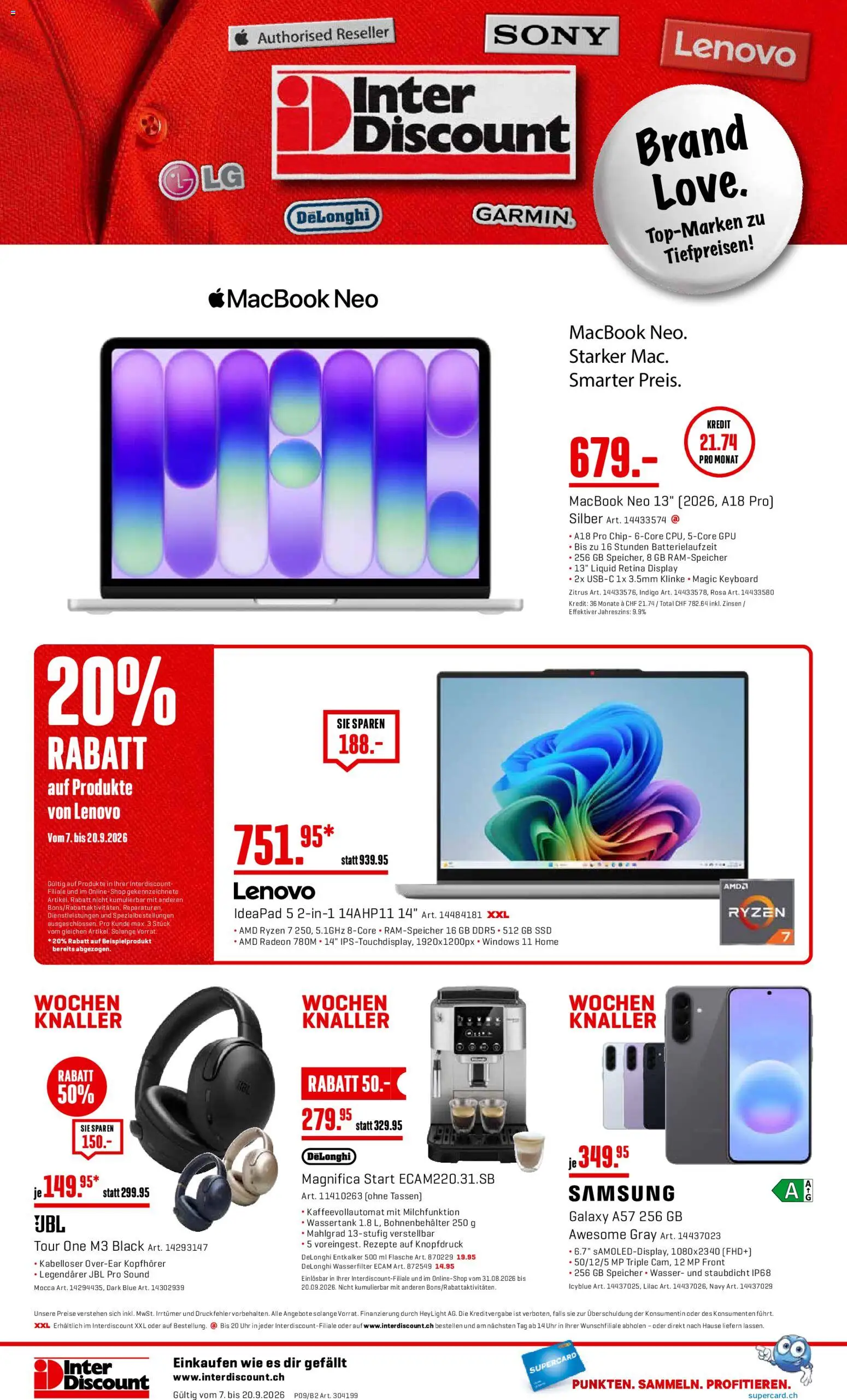 Interdiscount aktionen Angebote – gültig ab 07.09.2026 | Seite: 28 | Produkte: Wasser, Kaffeevollautomat, Samsung, Lenovo