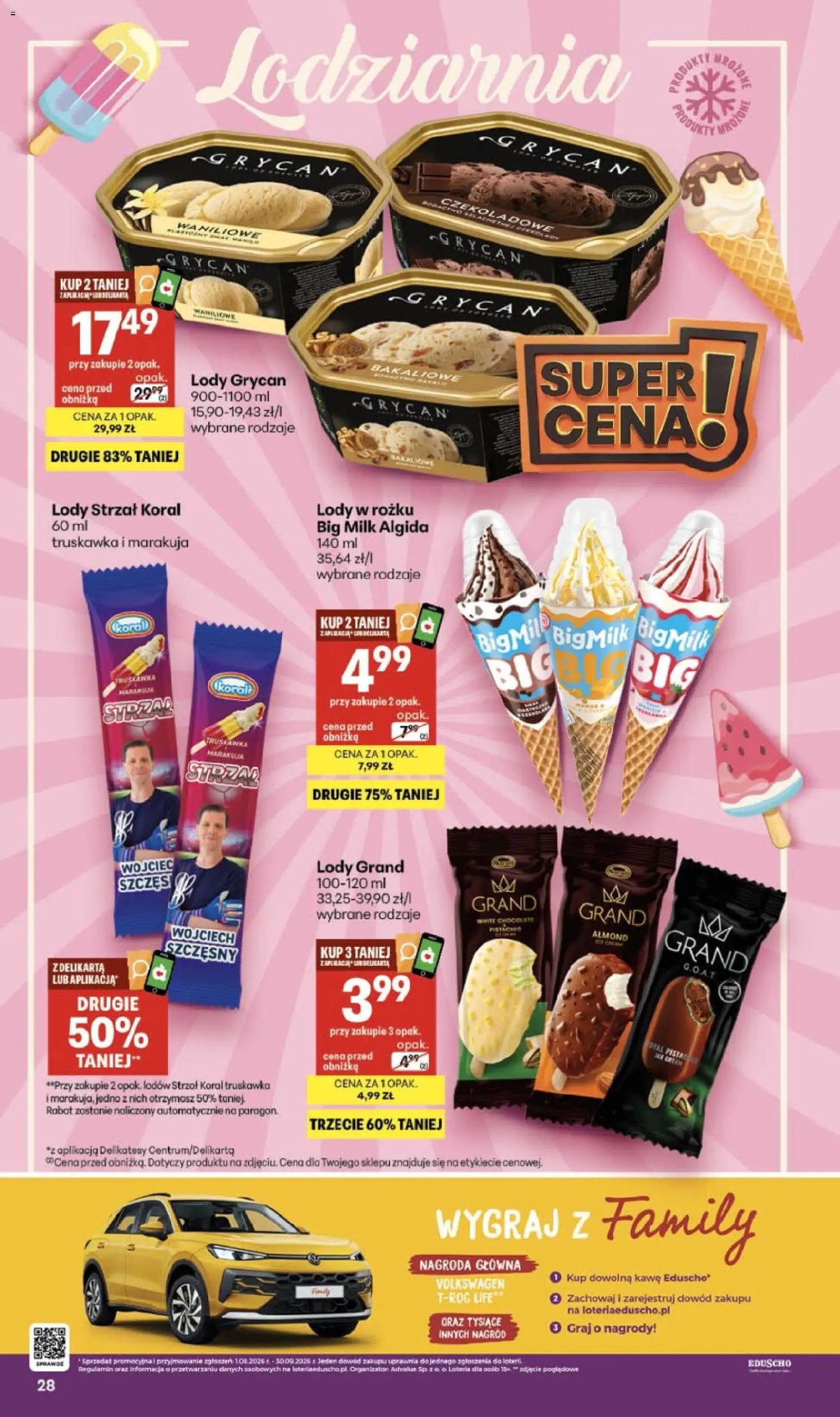 Delikatesy Centrum gazetka od 20.08.2026 | Strona: 28 | Produkty: Lody Grycan, Delikatesy, Big Milk, Lody