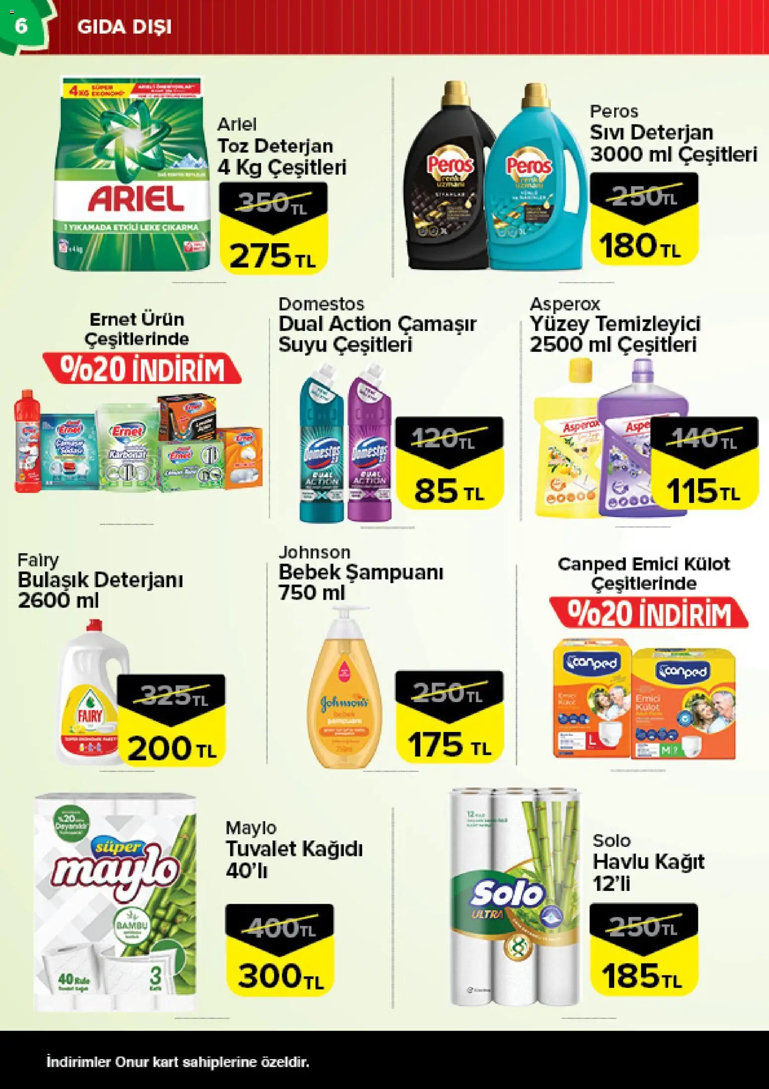 Onur Market Katalog - 25 Ağustos 2026 tarihinden itibaren geçerlidir | Sayfa: 6 | Ürünler: Tuvalet, Bulaşık deterjanı, Yüzey temizleyici, Tuvalet kağıdı