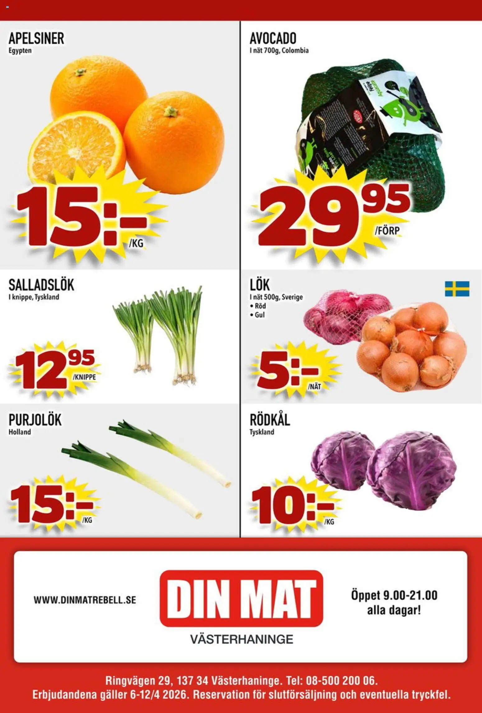 Din Mat reklamblad aktuell från 13.04.2026 | Sida: 8 | Produkter: Avocado, Apelsiner, Salladslök, Rödkål
