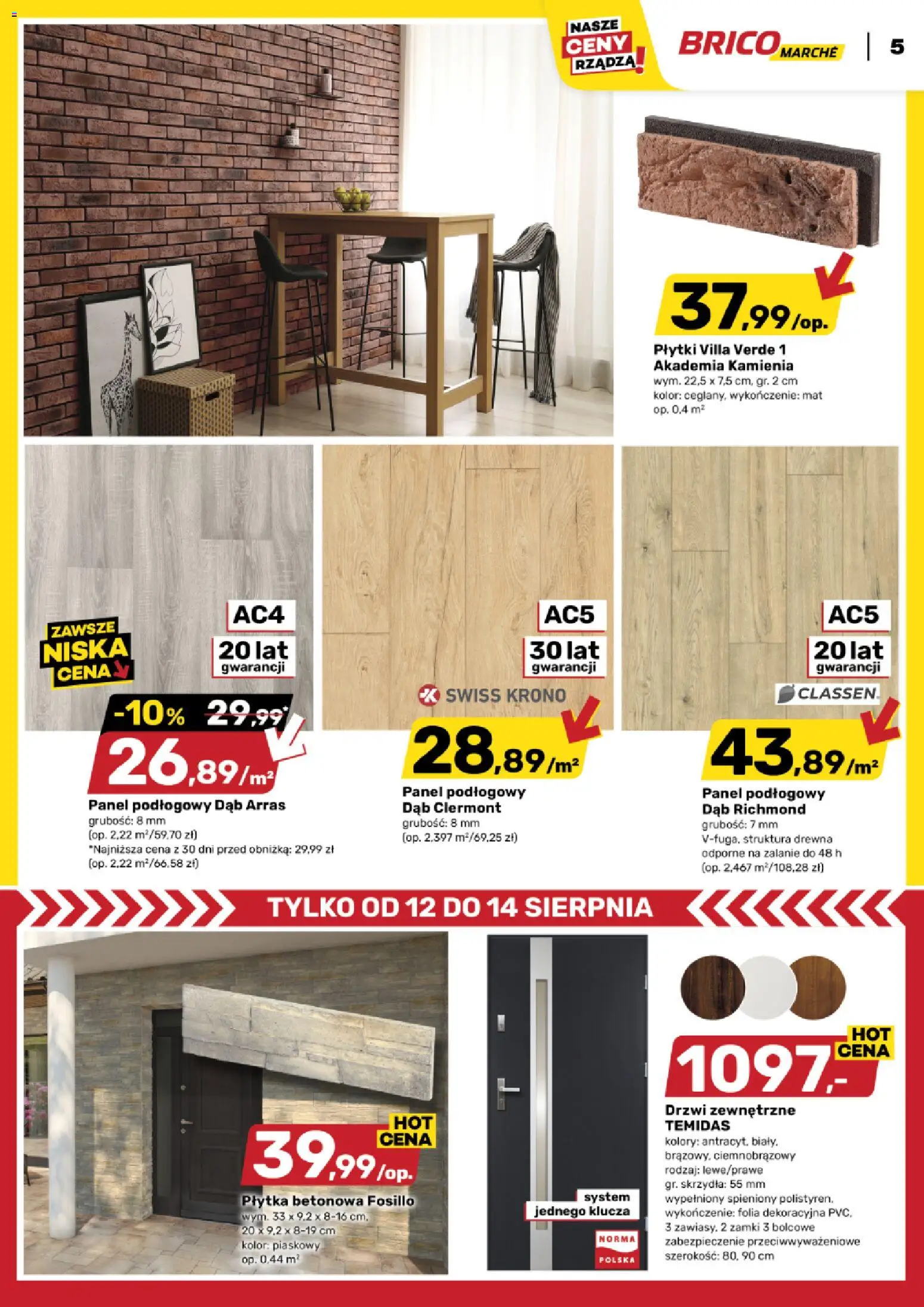 Brico Marché gazetka od 12.08.2026 | Strona: 5 | Produkty: Płytki, Folia, Drzwi