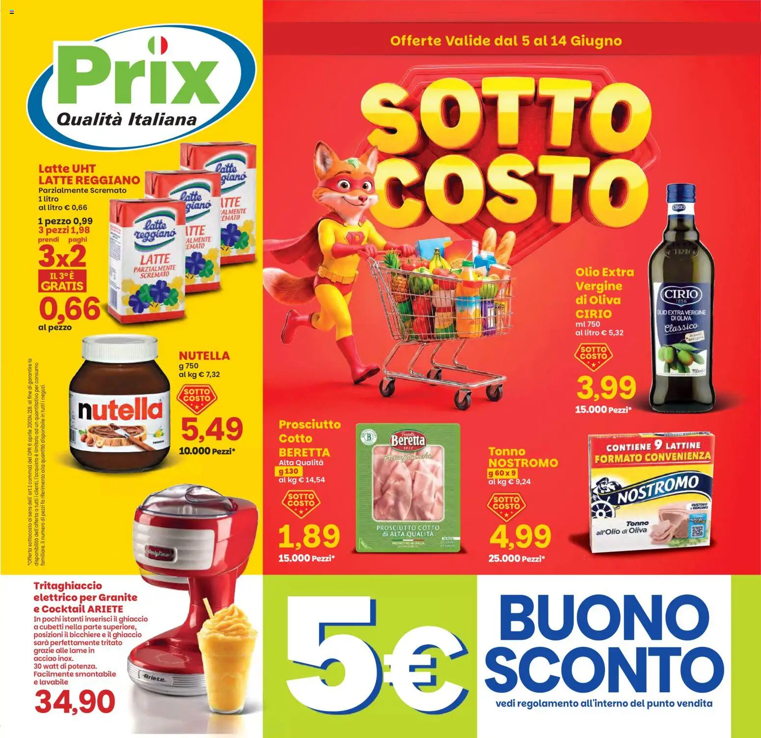 Volantino Prix del 05.06.2026 | Pagina: 1 | Prodotti: Latte, Prosciutto, Nutella, Tonno