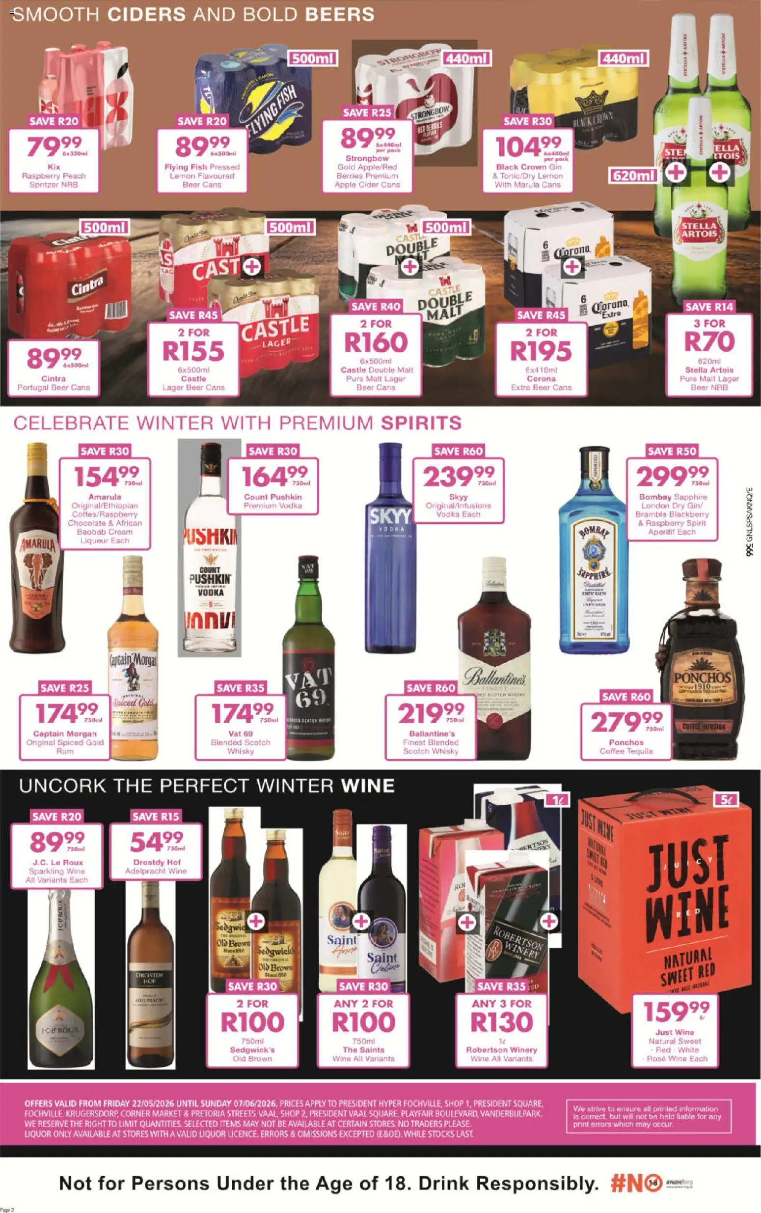 New President Hyper catalogue – valid from 22.05.2026 | Page: 2 | Products: Cider, Gin, Cream, Peach