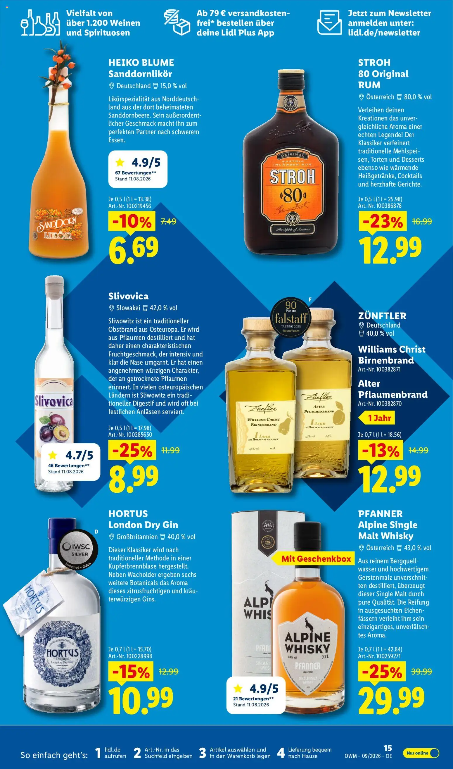 Lidl Německo leták - Wein & Spirituosen od 01.09.2026 | Strana: 15 | Produkty: Rum, Gin, London dry gin, Dort