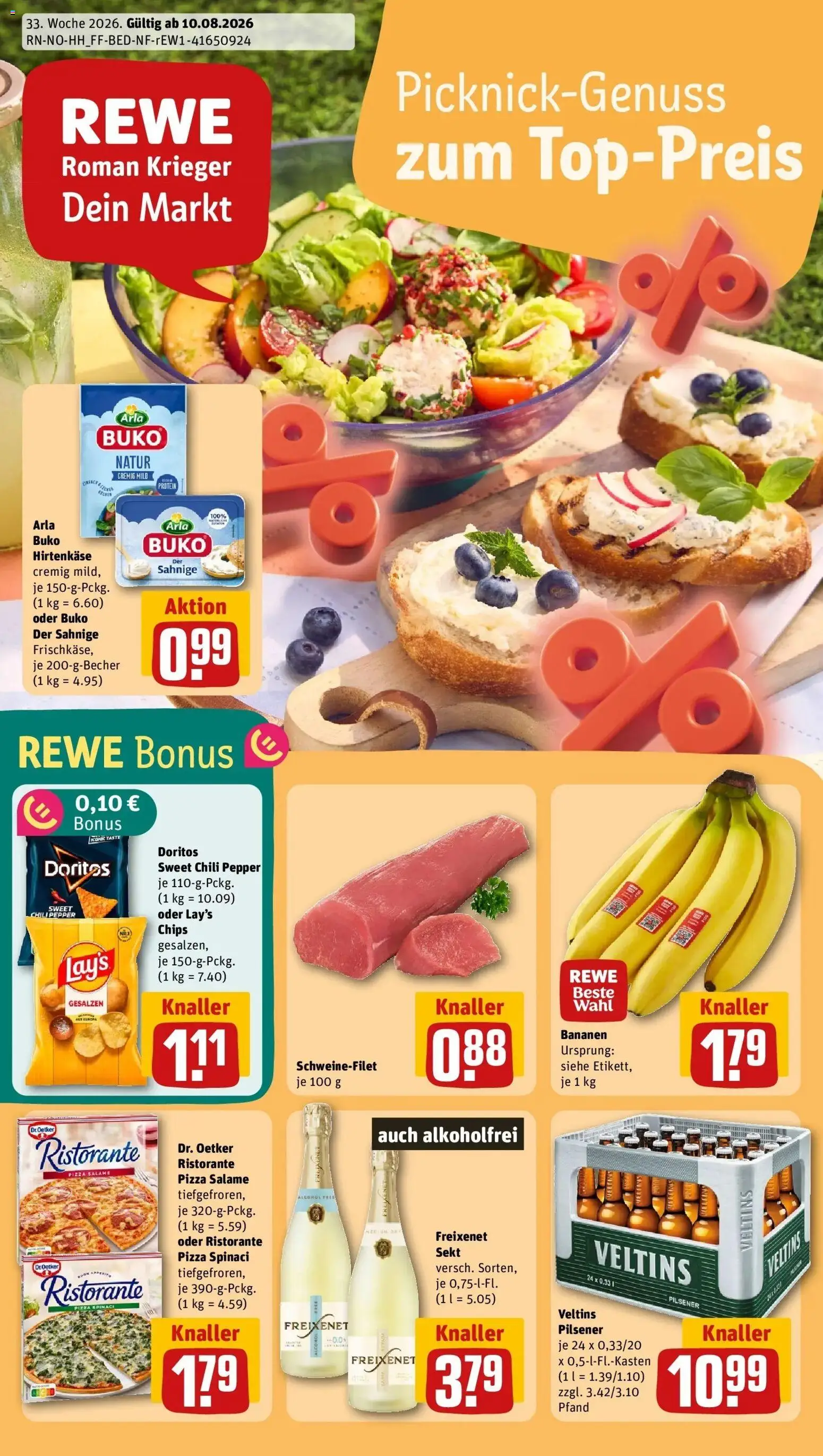 Rewe Prospekt Hamburg/Finkenwerder – gültig ab 10.08.2026 | Seite: 1 | Produkte: Freixenet, Bananen, Arla buko, Chips