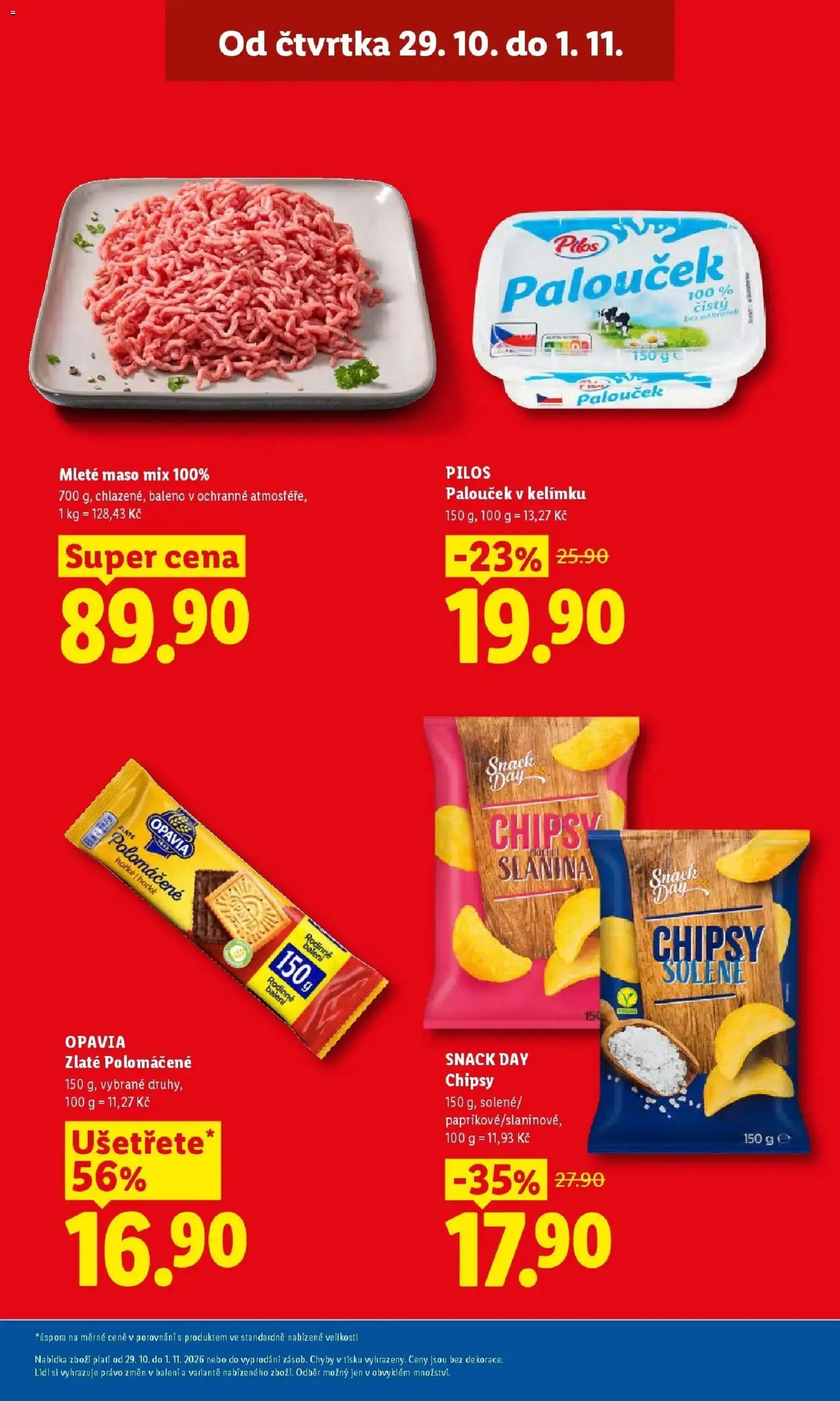 Lidl leták od 29.10.2026 - Nový akční leták | Strana: 3 | Produkty: Cream cheese, Chipsy, Maso, Slanina