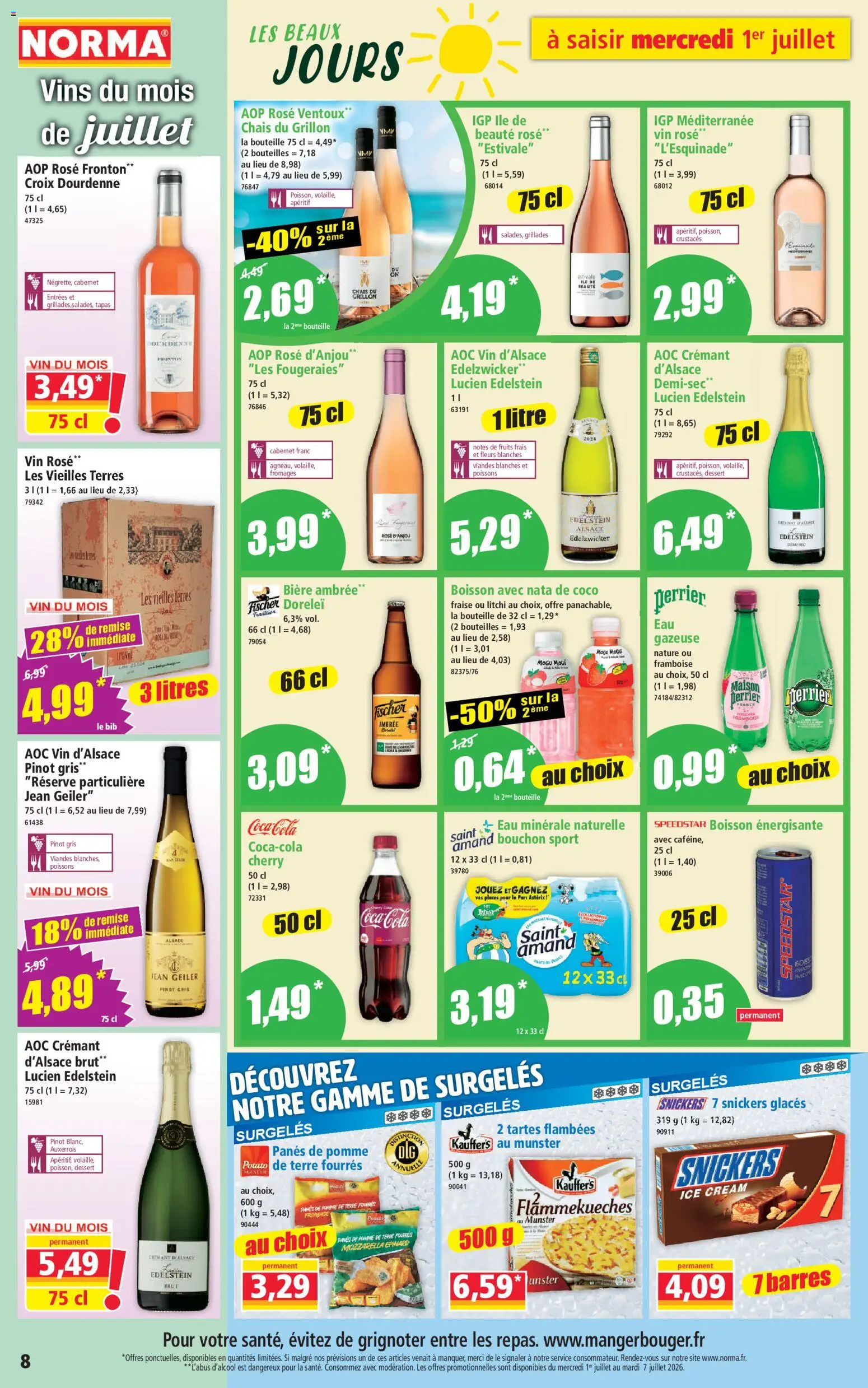 {H1} | Page: 8 | Produits: Pomme de terre, Mozzarella, Eau minérale naturelle, Vin