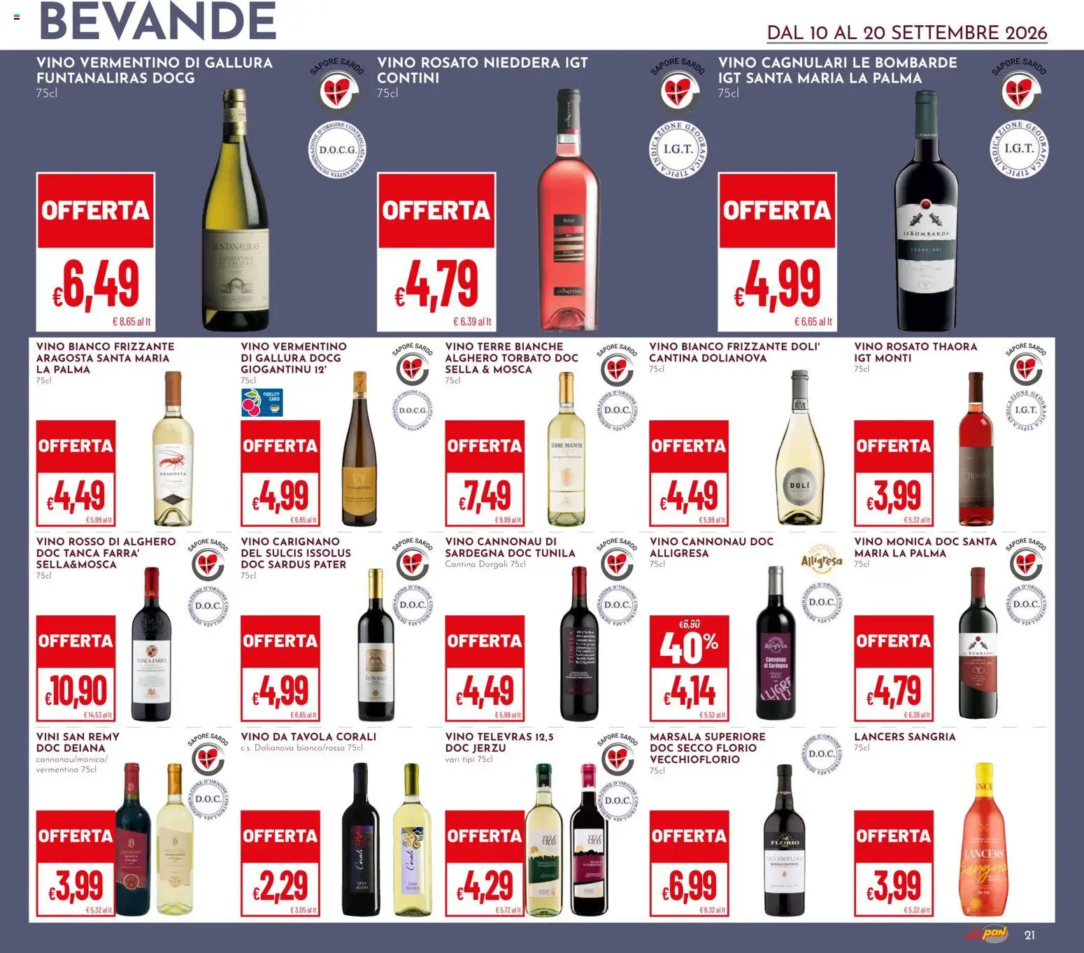 Volantino Pan del 10/09/2026 | Pagina: 21 | Prodotti: Caro, Vino, Vino rosso, Vino bianco