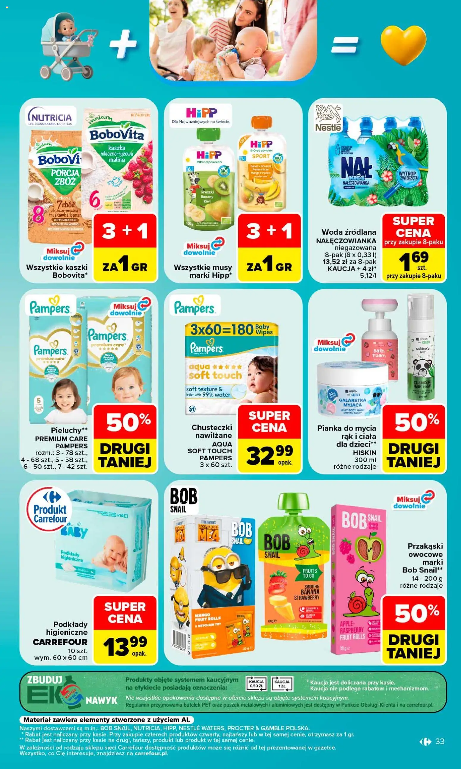 Carrefour gazetka od 31.08.2026 | Strona: 35 | Produkty: Chusteczki, Woda źródlana, Podkłady higieniczne, Banan