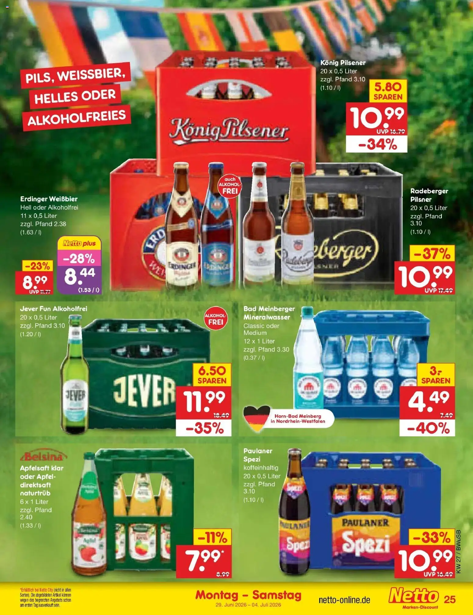 Netto Marken-Discount Prospekt Stemwede-Dielingen – gültig ab 29.06.2026 | Seite: 37 | Produkte: Konig pilsener, Paulaner spezi, Bad, Jever