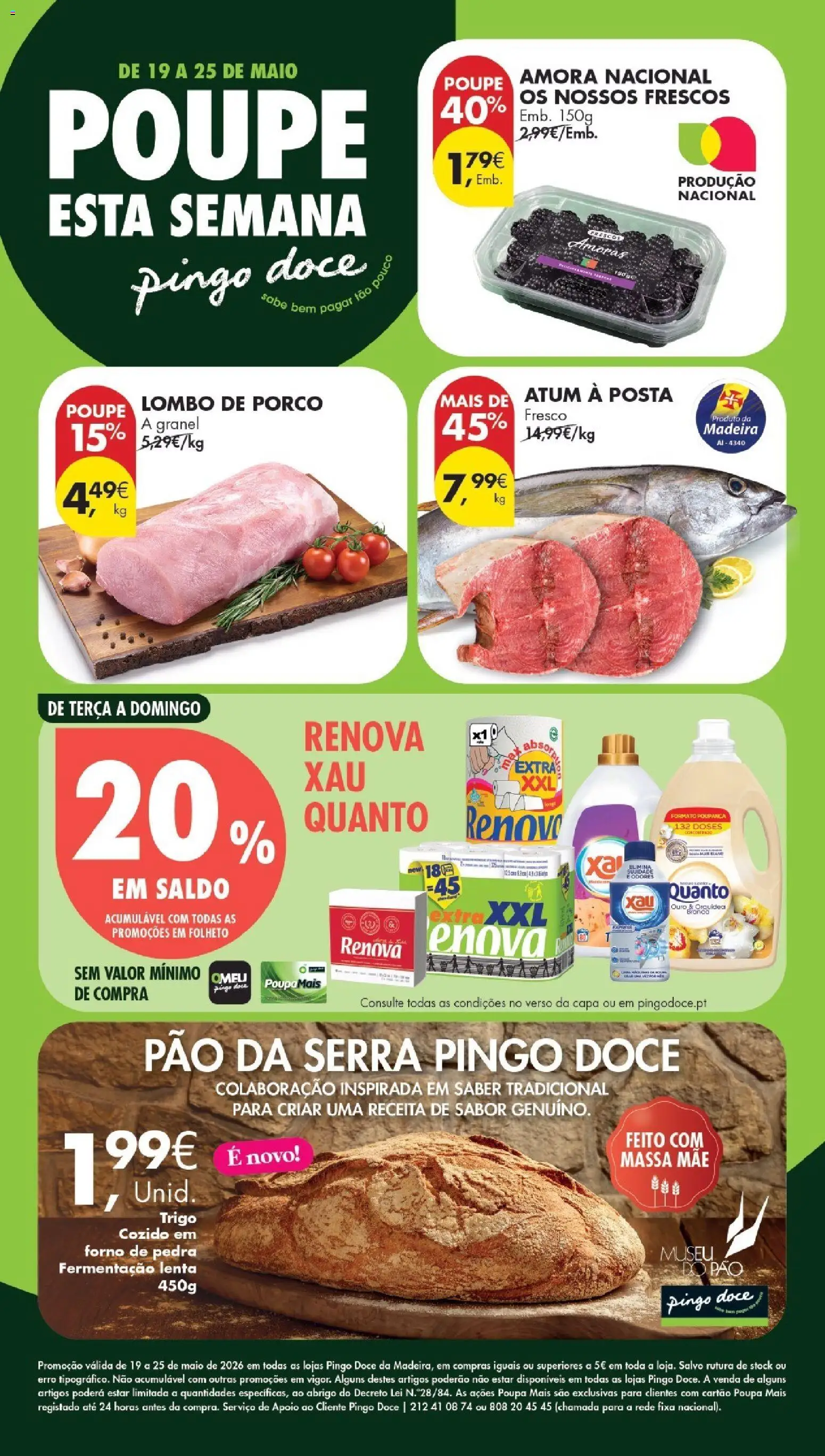 Pingo DocePoupe Esta Semana Madeira │ válido de 19.05.2026 | Página: 1 | Produtos: Forno, Lombo, Pão, Massa