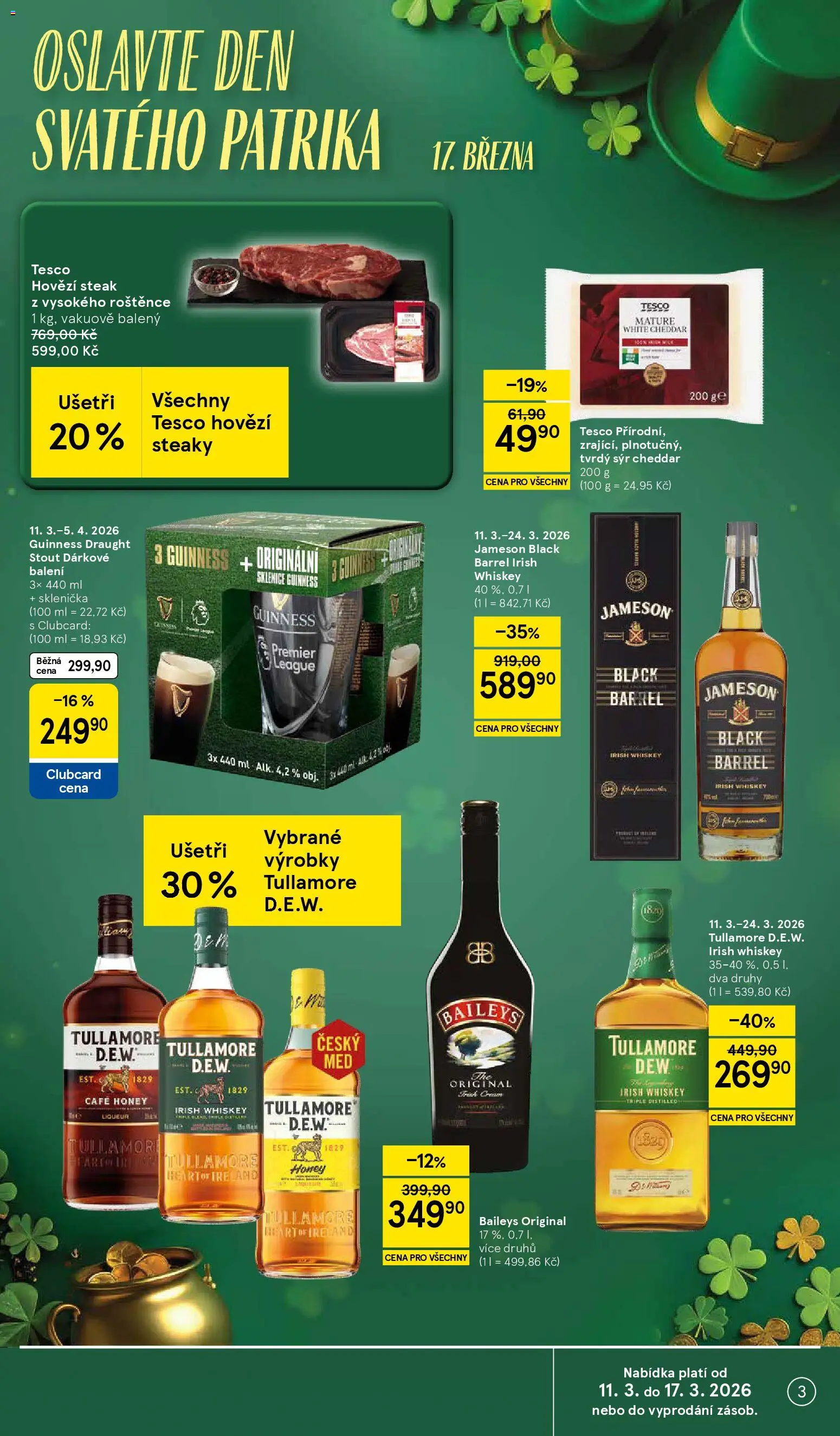 Tesco leták - Hypermarket od 11.03.2026 | Strana: 3 | Produkty: Sýr, Jameson, Steak, Cheddar