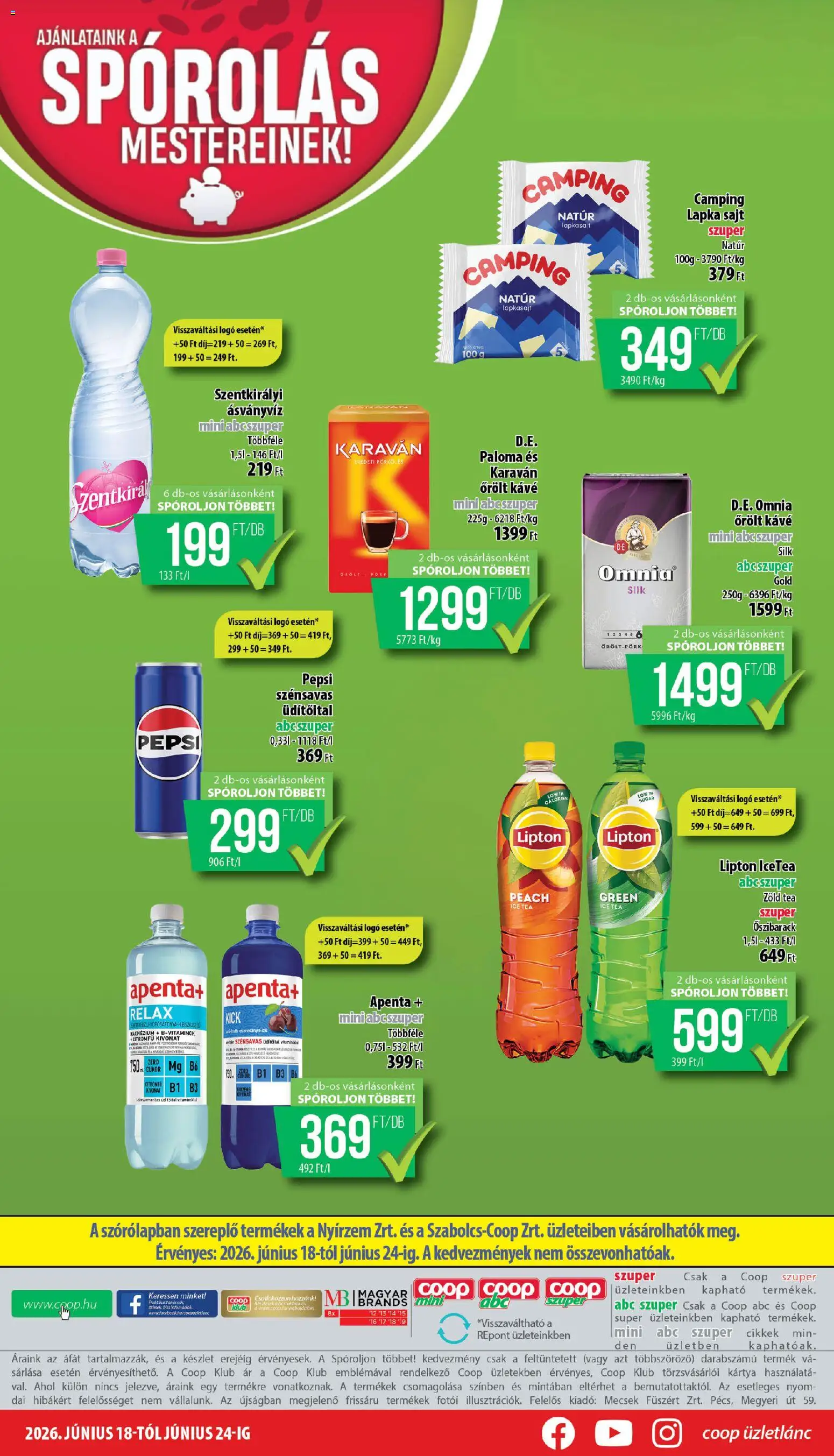COOP akciós ujság - amely érvényes a következő dátumtól: 18.06.2026 | Oldal: 12 | Termékek: Szentkirályi ásványvíz, Zöld tea, Sajt, Kávé