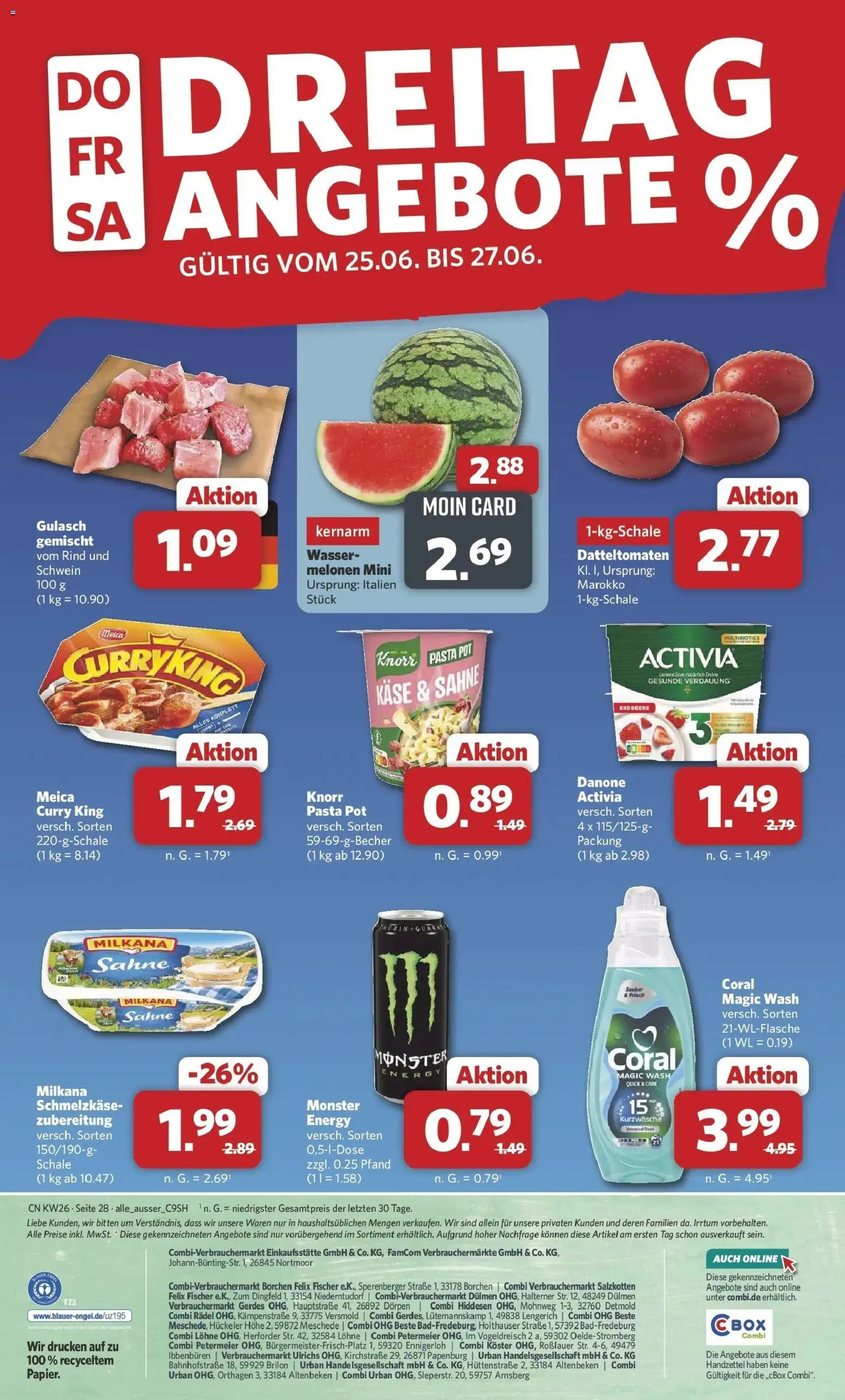 Combi Prospekt Celle – gültig ab 22.06.2026 | Seite: 33 | Produkte: Käse, Milkana, Meica, Pasta