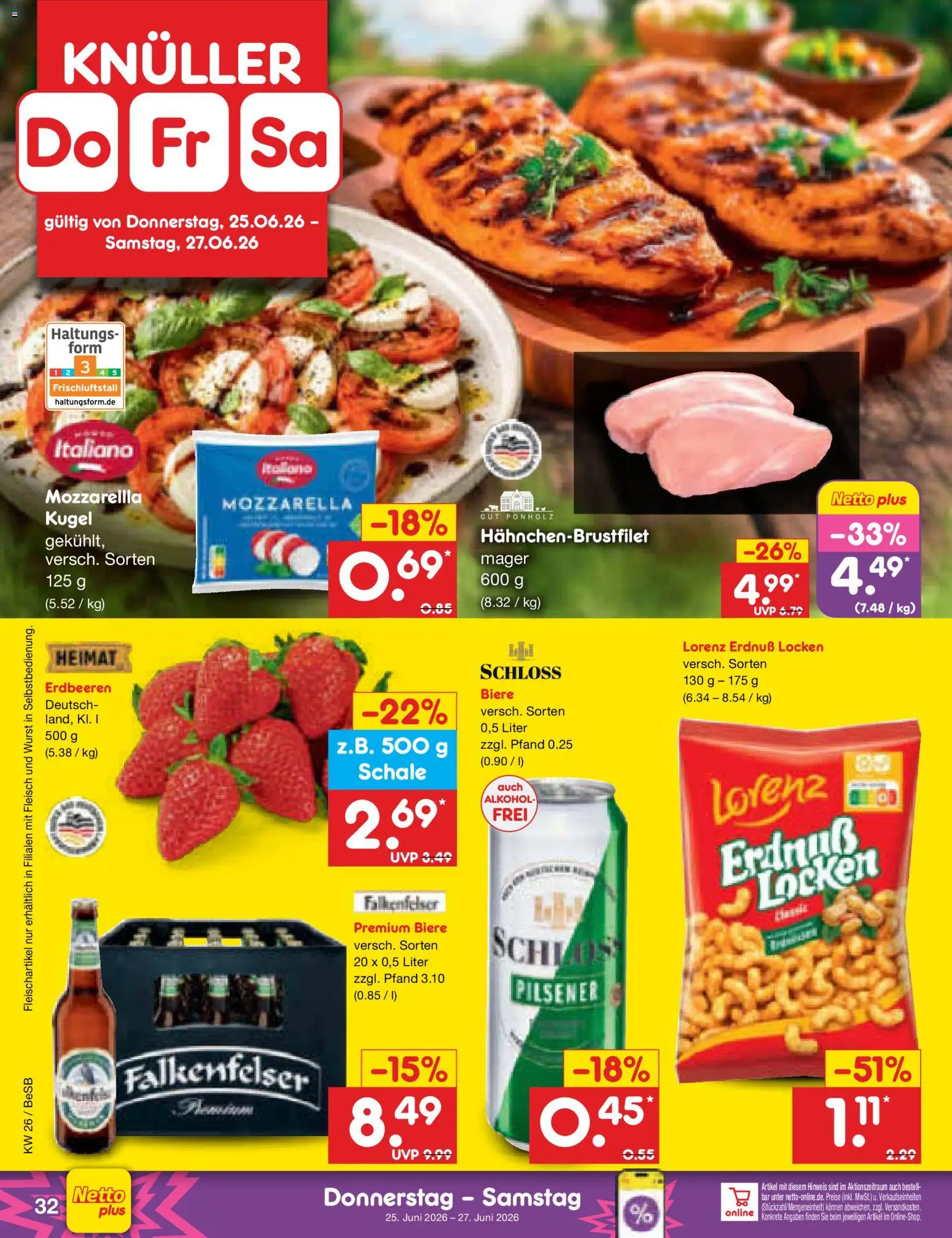 Netto Marken-Discount Prospekt – gültig ab 22.06.2026 | Seite: 44 | Produkte: Mozzarella, Wurst, Erdbeeren, Fleisch