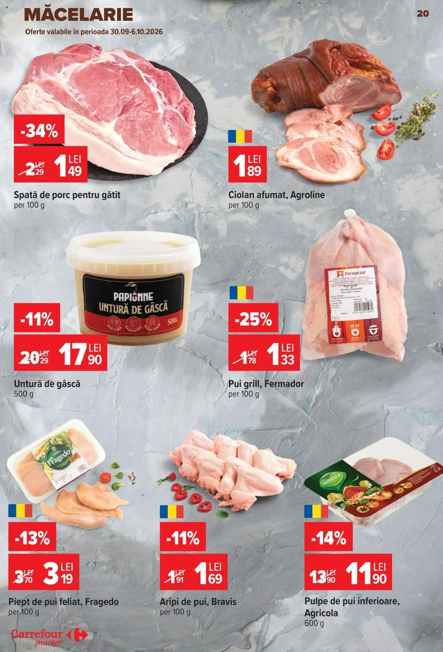 Noul catalog Carrefour – valabil de la 30.09.2026 | Pagină: 20 | Produse: Spata de porc, Agricola, Pui