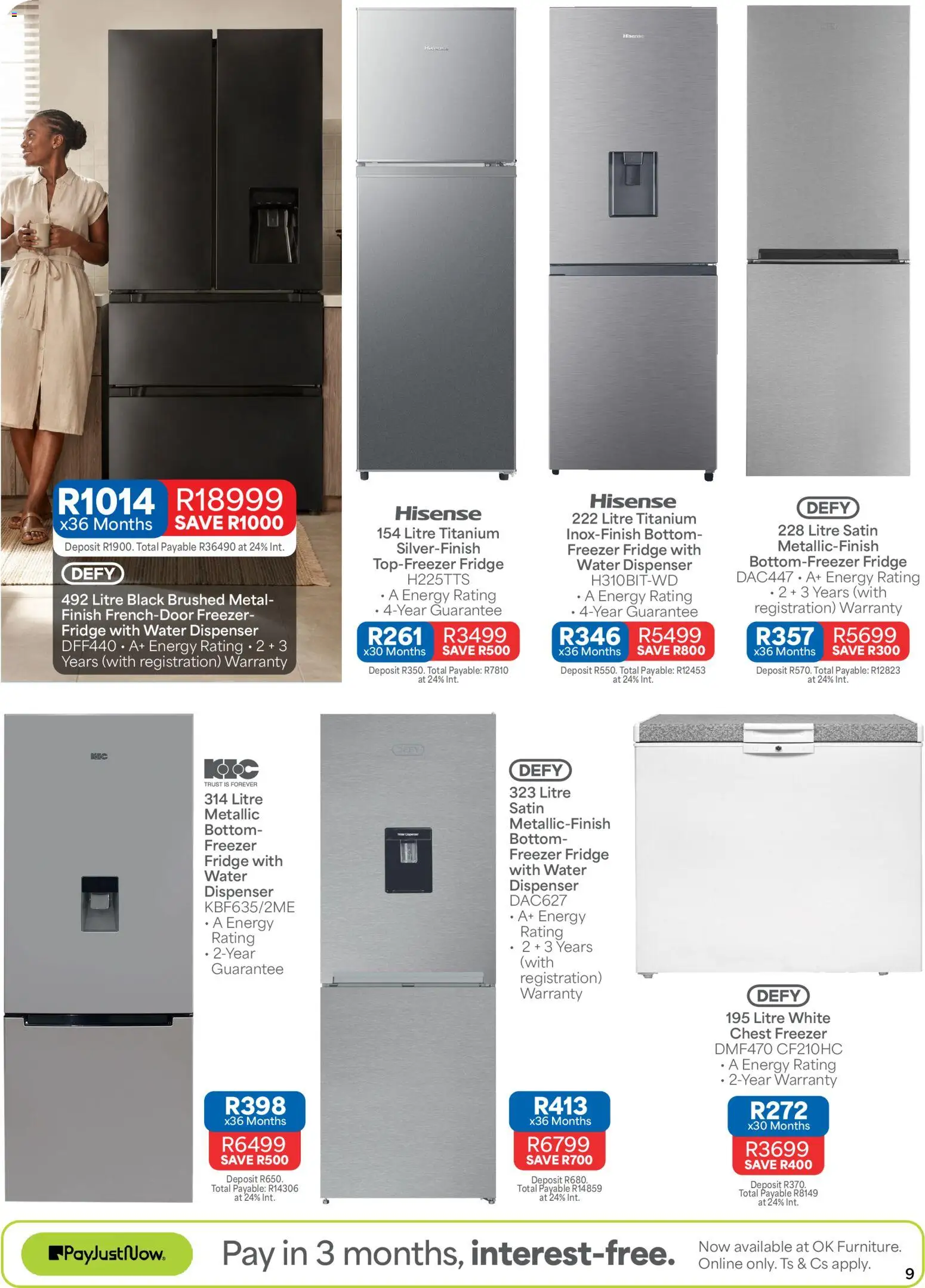 New OK Furniture catalogue – valid from 10/08/2026 | Page: 9 | Products: Freezer fridge, Fridge, Chest freezer, Water