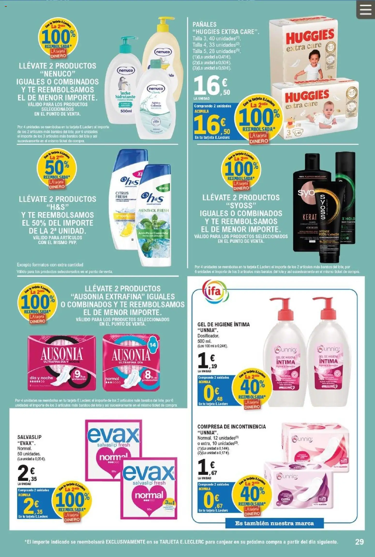E.Leclerc Valdemoro │ válido desde el 09/09/2026 | Página: 29 | Productos: Colonia, Leche, Té, Pañales