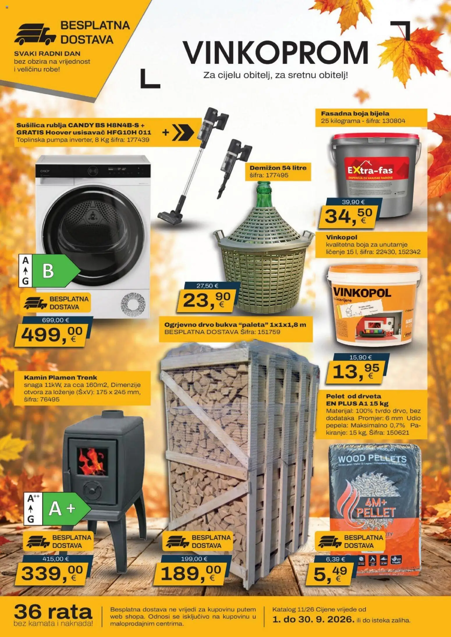 Vinkoprom katalog | vrijedi od 01.09.2026 | Stranica: 1 | Proizvodi: Usisavač, Sušilica rublja, Kamin, Sušilica