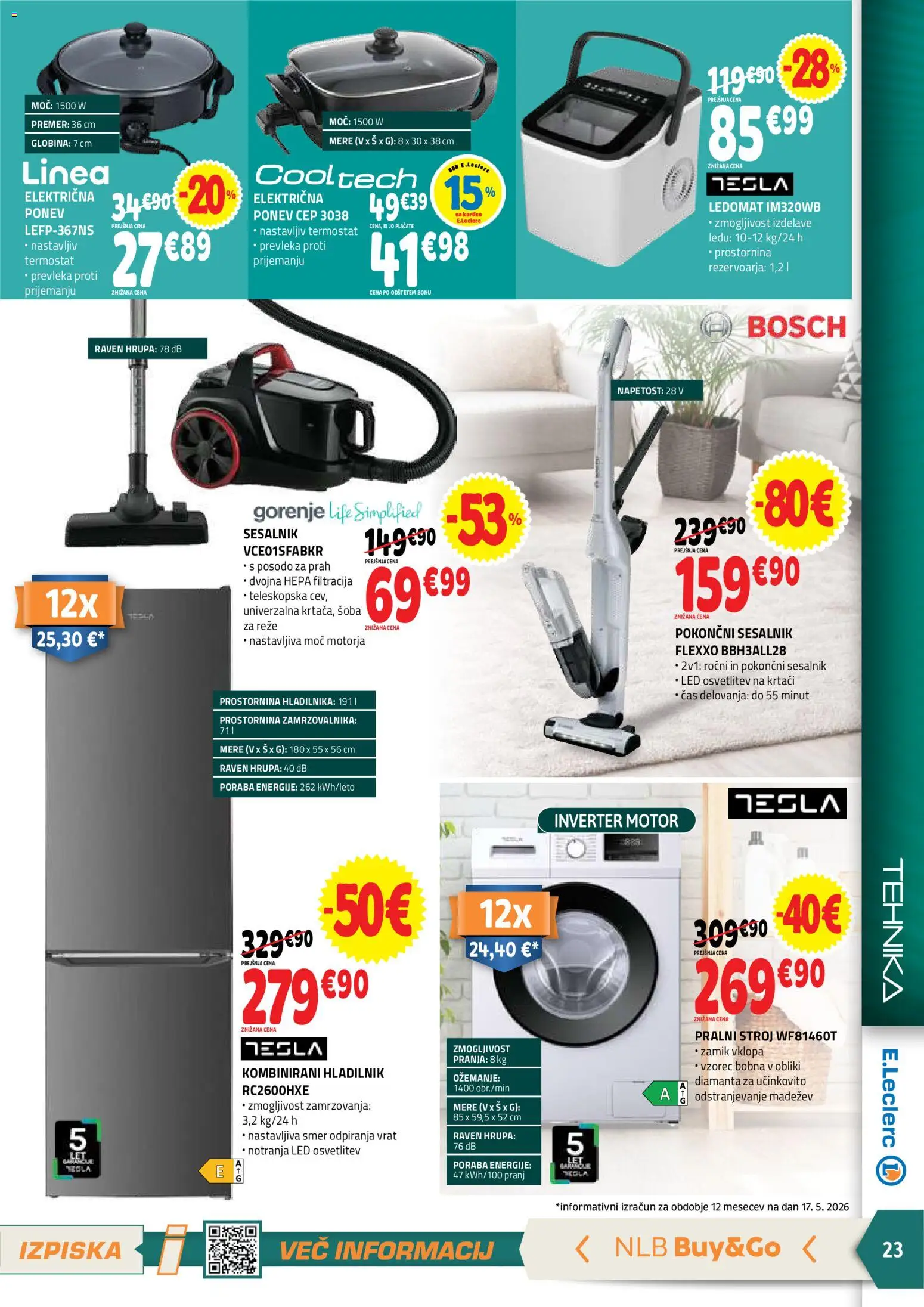 Novi E.leclerc katalog ponudbe – veljaven od 01.07.2026 | Stran: 23 | Izdelki: Pralni stroj, Termostat, Prevleka, Ledomat