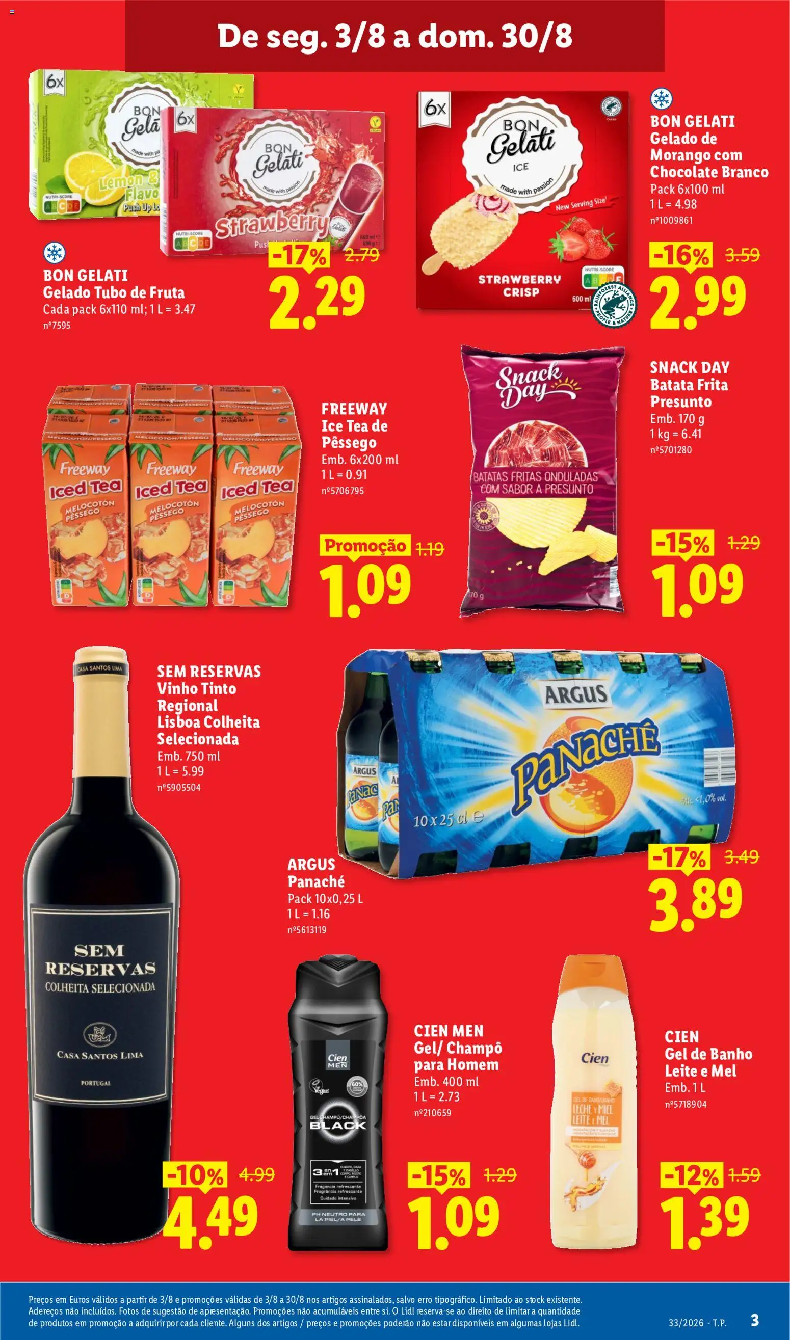 Lidl folheto │ válido de 10/08/2026 | Página: 3 | Produtos: Batatas, Fragrância, Gel de banho, Mel