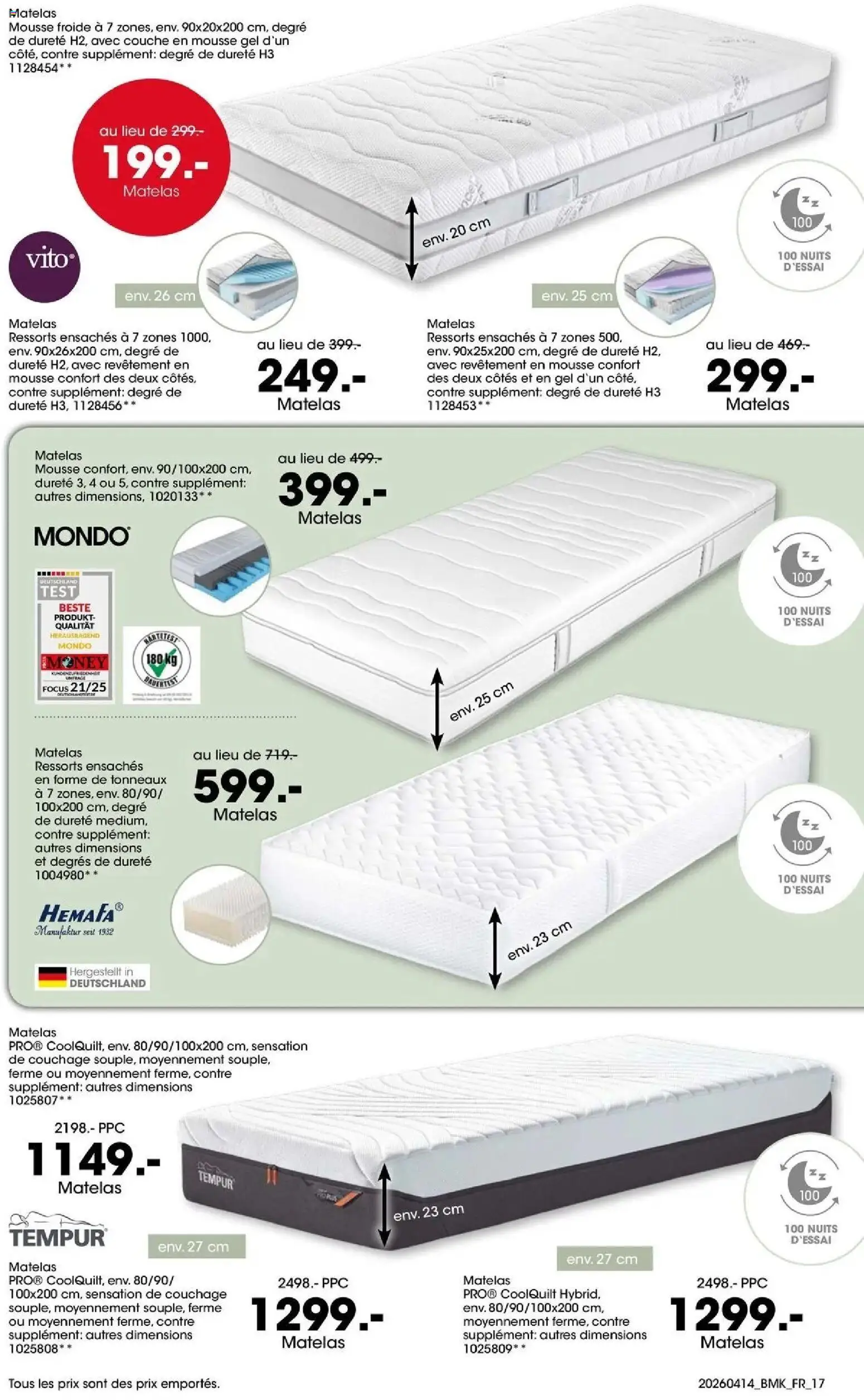 {H1} | Page: 17 | Produits: Mousse, Matelas
