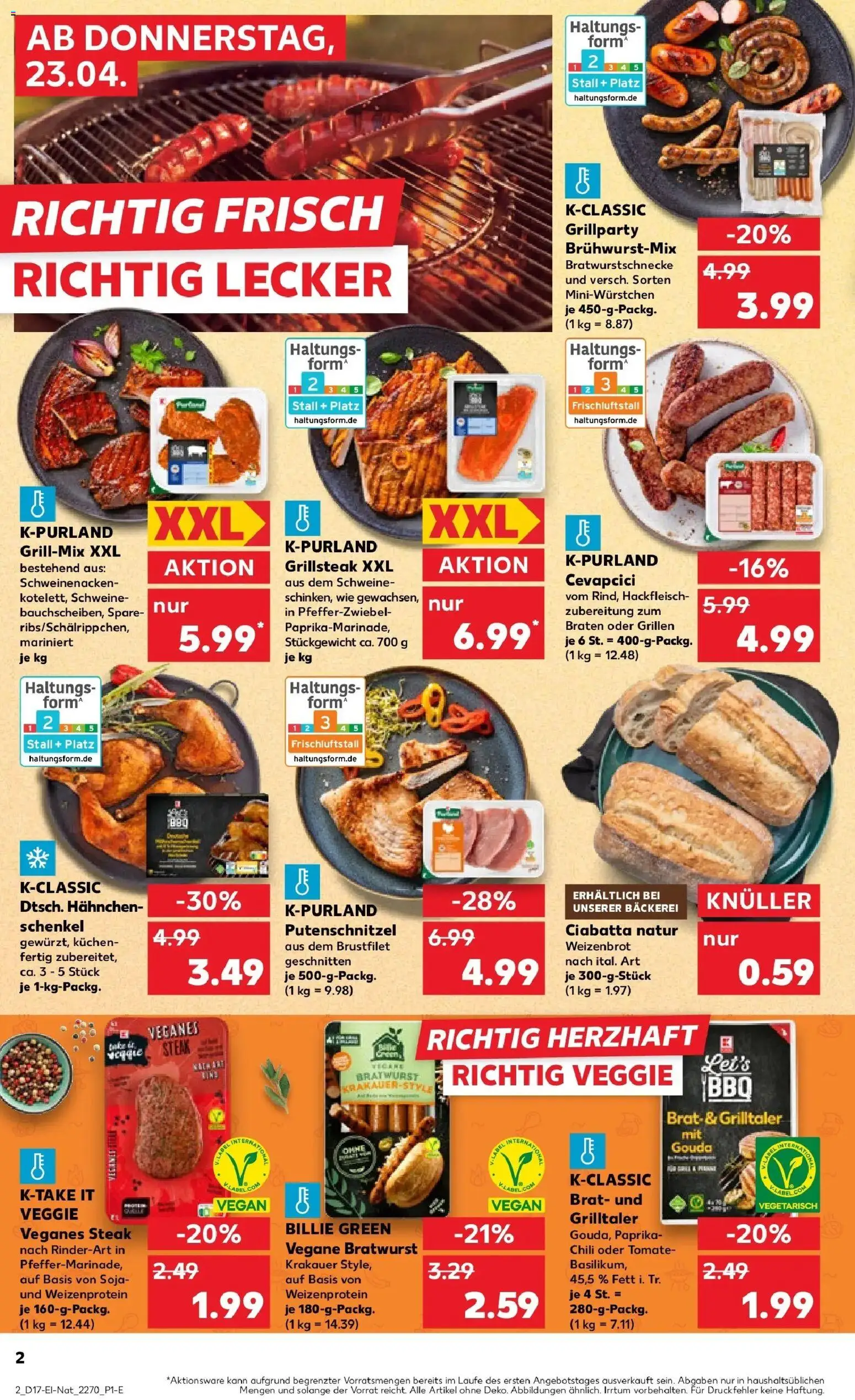 Kaufland Prospekt Aschaffenburg	 – gültig ab 23.04.2026 | Seite: 2 | Produkte: Bäckerei, Putenschnitzel, Chili, Steak