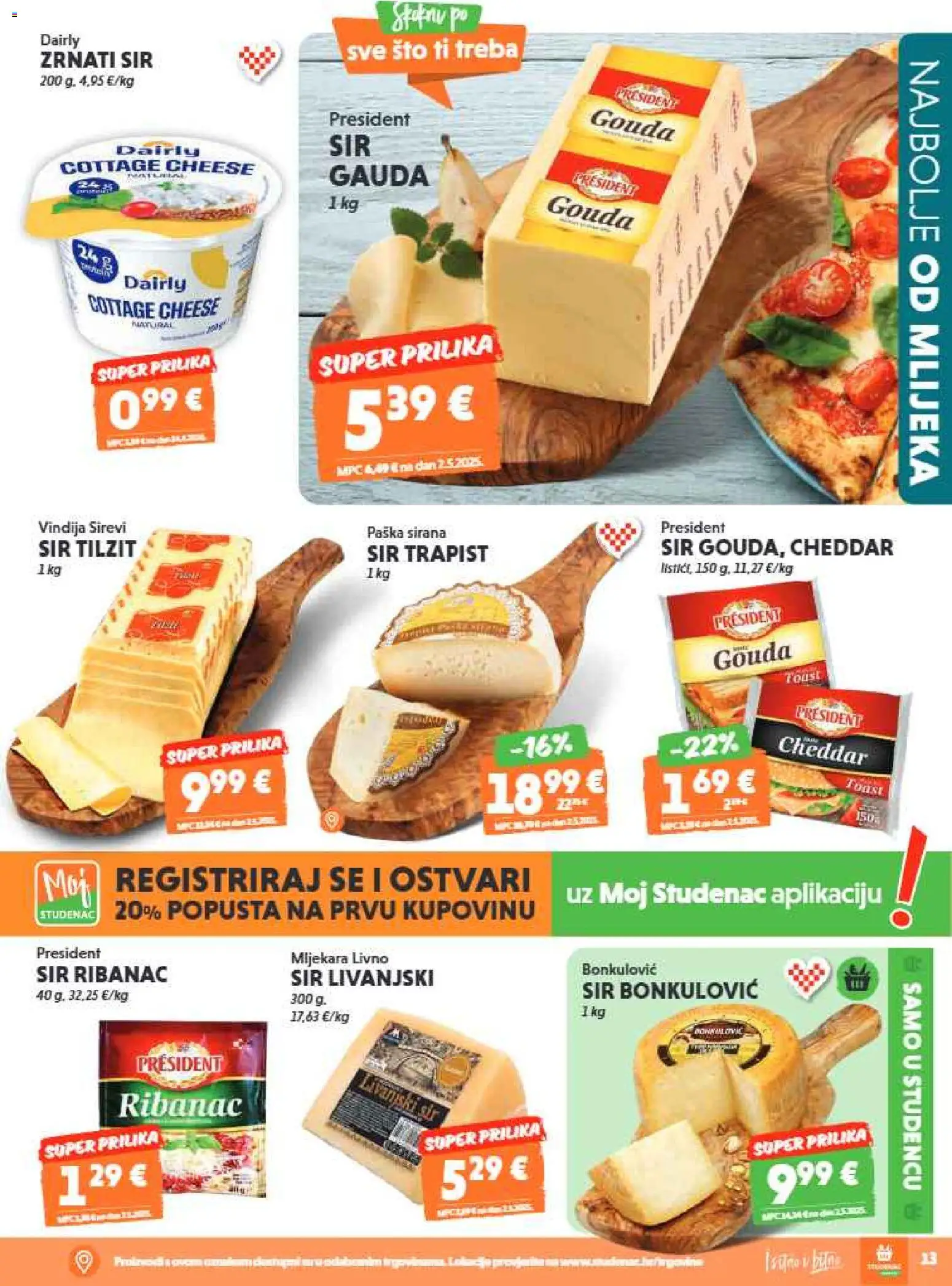 Studenac katalog | vrijedi od 15.07.2026 | Stranica: 13 | Proizvodi: Vindija, Cheddar, Sir, Gouda