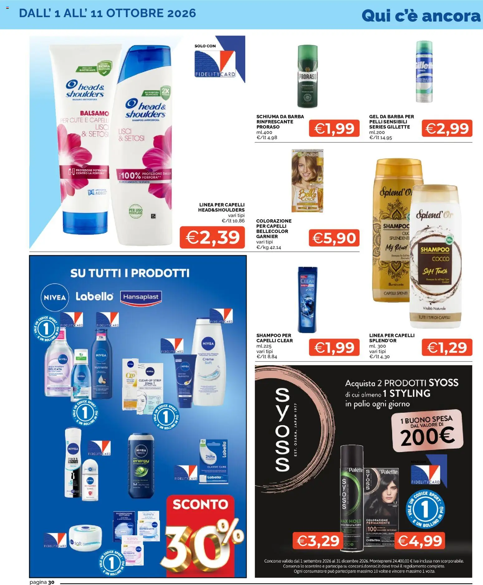 Volantino Mercatò del 01/10/2026 | Pagina: 30 | Prodotti: Shampoo, Balsamo, Schiuma da barba, Cocco