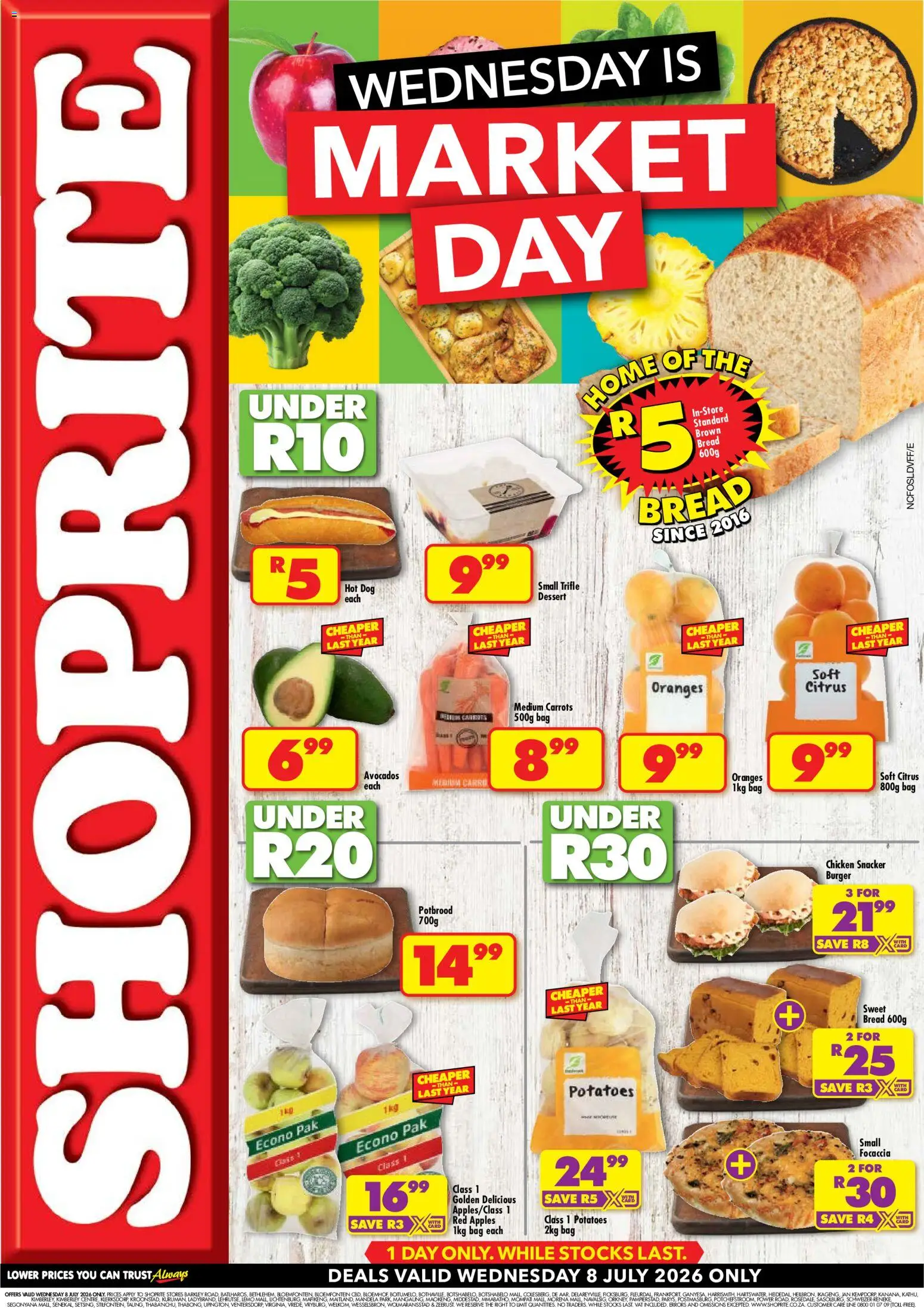 New Shoprite catalogue – valid from 08/07/2026 | Page: 1 | Products: Bread, Apples, Carrots, Avocados