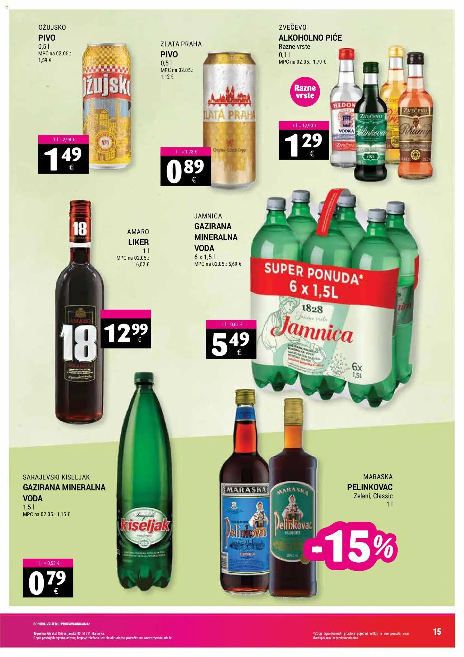 Trgovina Krk katalog | vrijedi od 16.09.2026 | Stranica: 15 | Proizvodi: Pivo, Jamnica, Amaro, Vodka