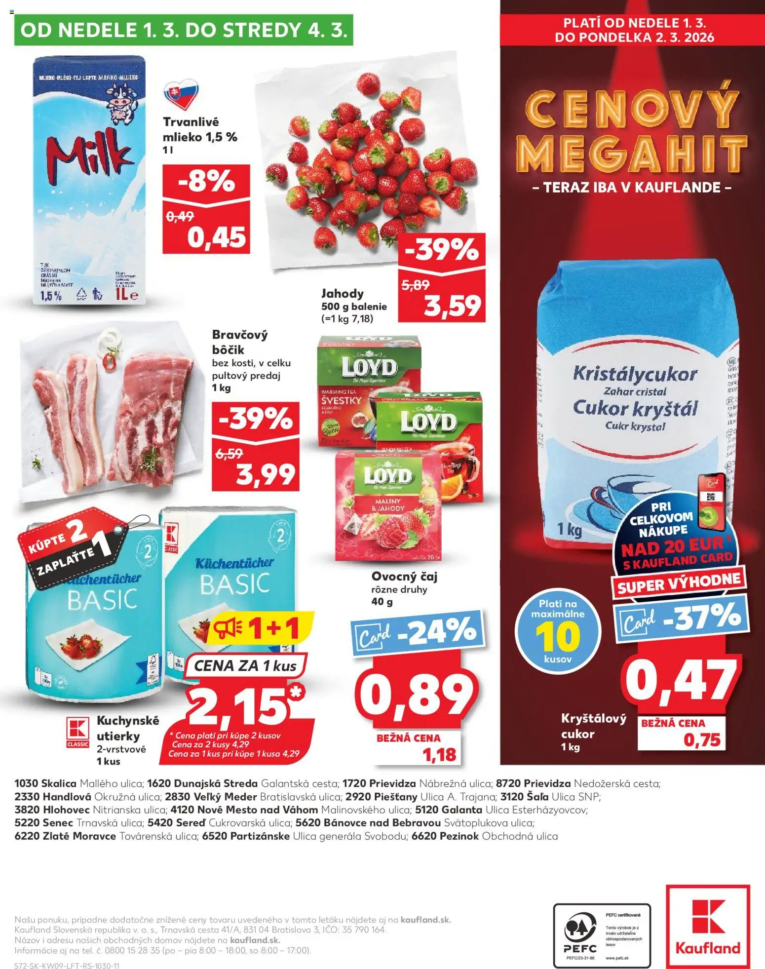Nové Kaufland akcie – leták je platný od 26.02.2026 | Strana: 72 | Produkty: Cukor, Cukor kryštál, Jahody, Utierky