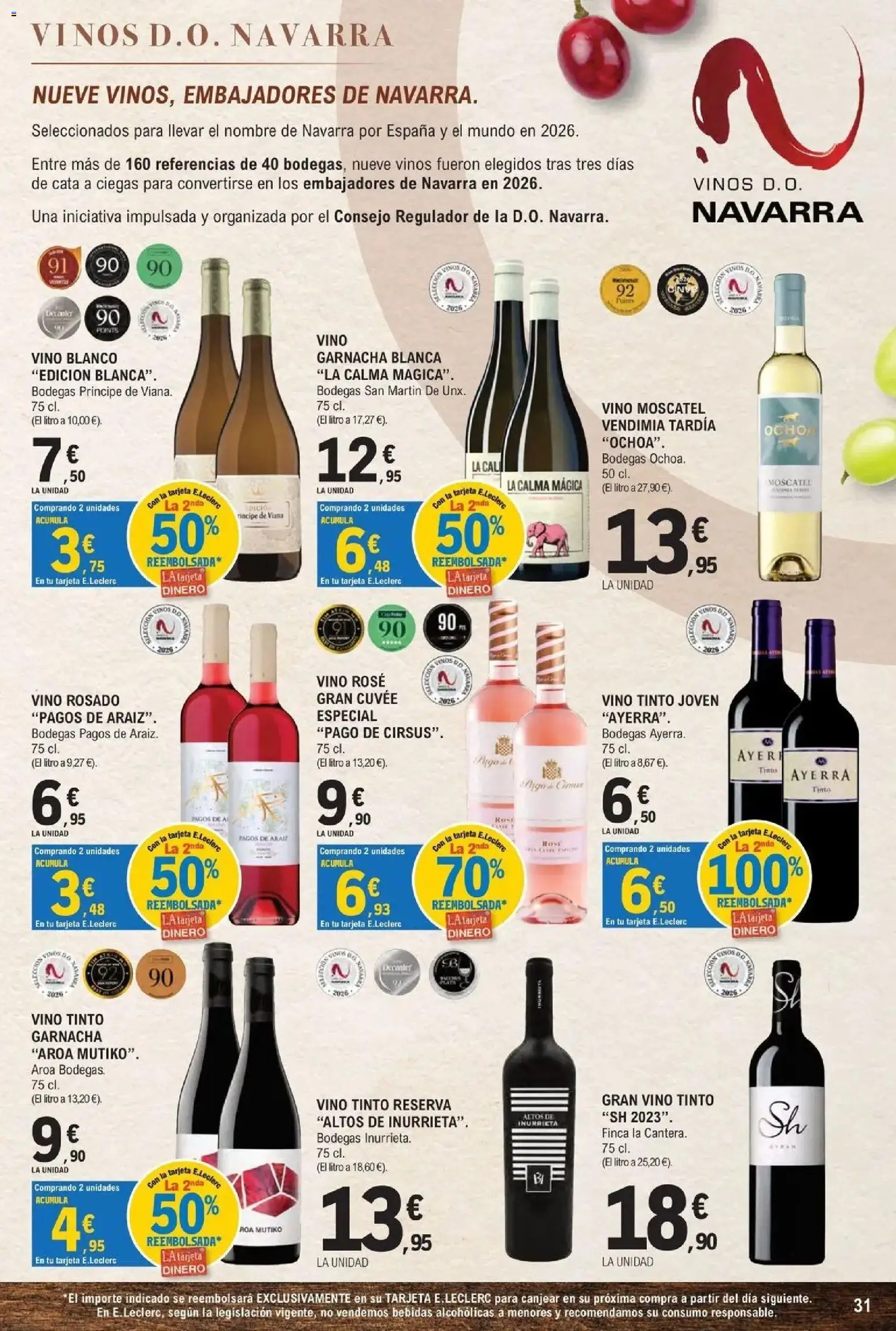 E.Leclerc - Feria del vino 30/09/2026 - 17/10/2026 | Página: 31 | Productos: Vino tinto, Vino rosado, Vino blanco, Bebidas