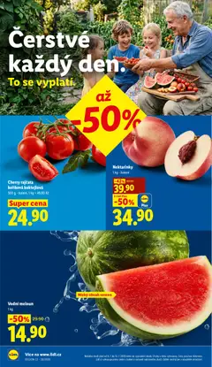 Náhled letáku Vodní meloun, Vodní meloun 1 kg od 09.07.2026 | Strana: 10 | Produkty: Rajčata, Cherry rajčata, Nektarinky, Meloun vodní