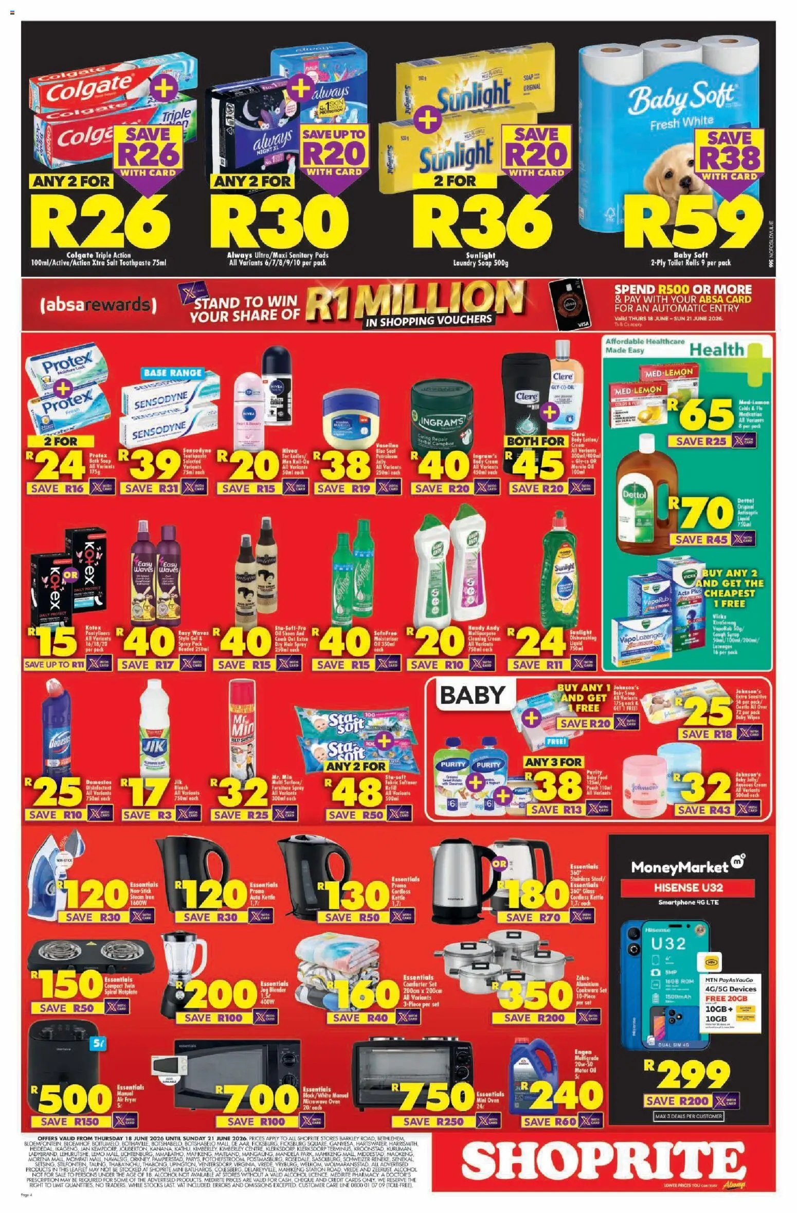 New Shoprite catalogue – valid from 18.06.2026 | Page: 4 | Products: Sim, Smartphone, Kettle, Syrup