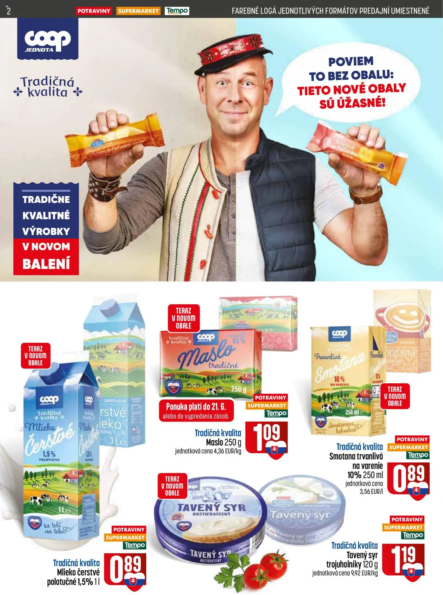 Nové COOP Jednota akcie – leták je platný od 18.06.2026 | Strana: 2 | Produkty: Maslo, Mlieko, Syr, Smotana