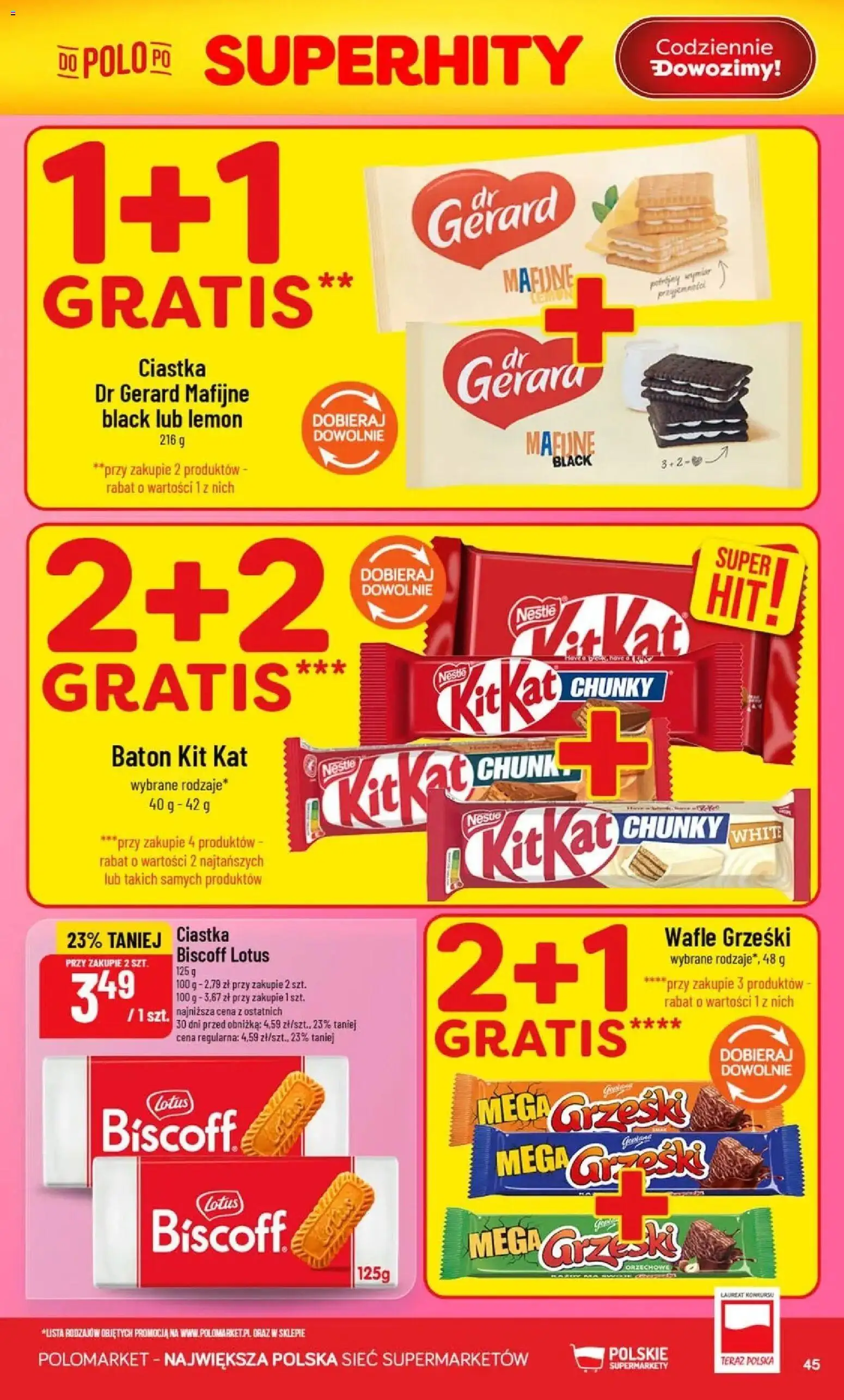 POLOmarket gazetka od 05.08.2026 | Strona: 45 | Produkty: Wafle, Lotus, Baton, Ciastka