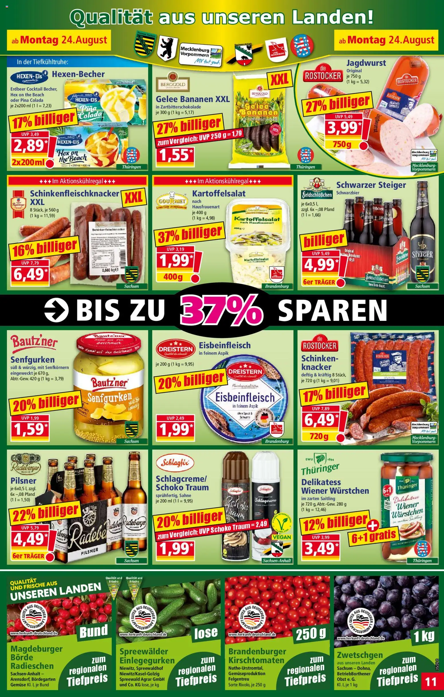 Norma Prospekt – gültig ab 24.08.2026 | Seite: 11 | Produkte: Wiener wurstchen, Gemüse, Schinken, Sahne