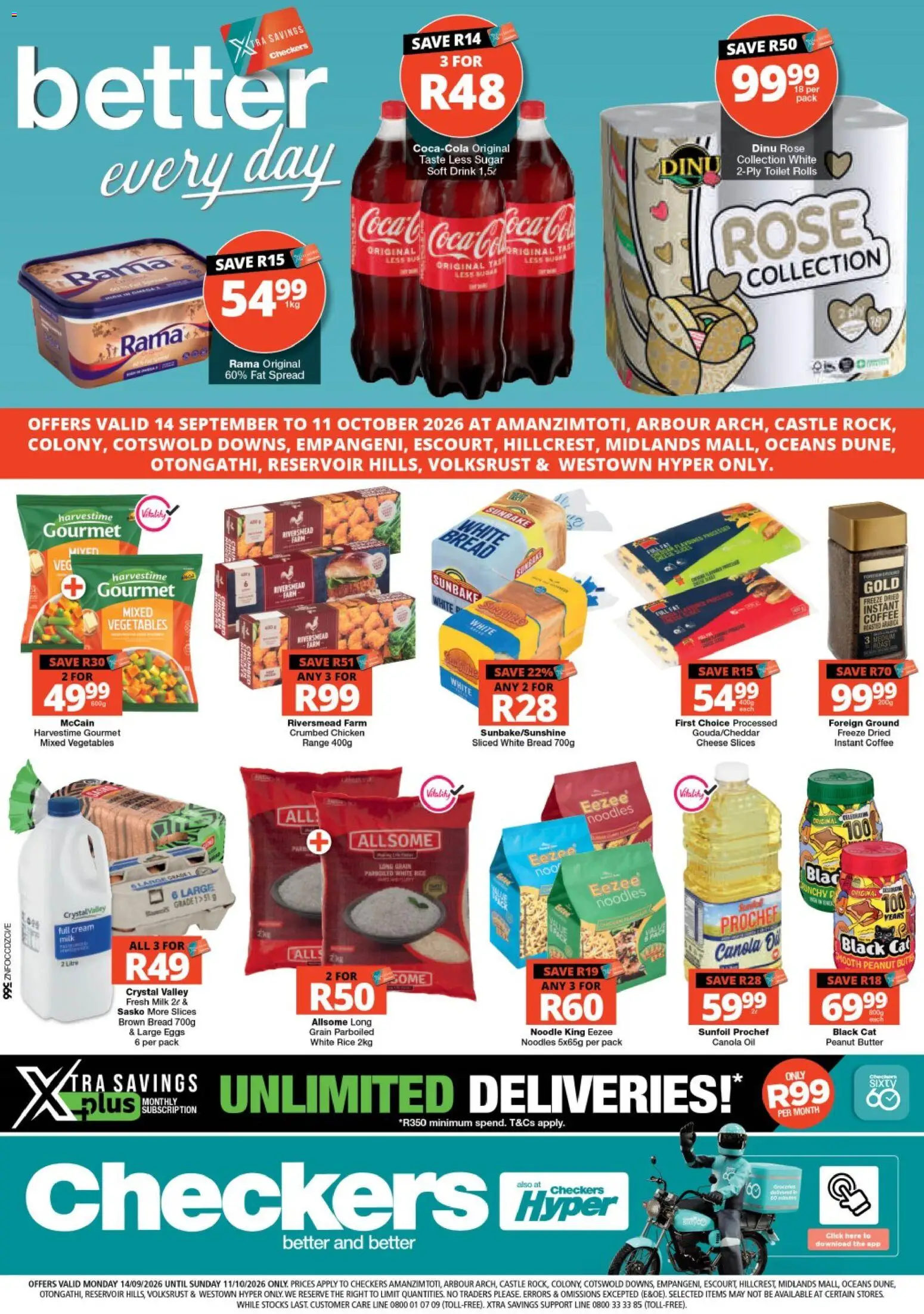 New Checkers catalogue – valid from 14/09/2026 | Page: 1 | Products: Cheese, Oil, Rice, Peanut butter
