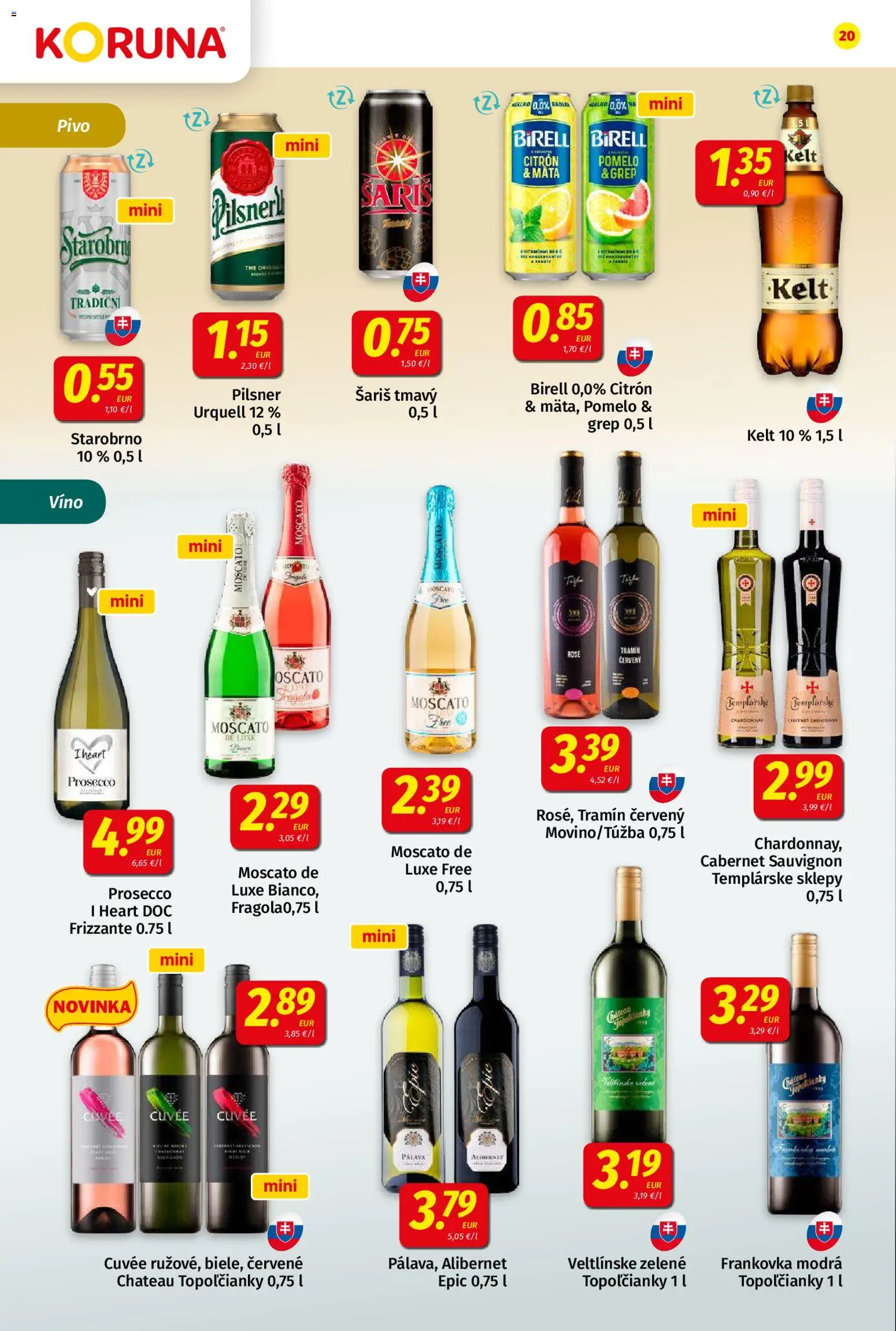 Nové Koruna akcie – leták je platný od 05.06.2026 | Strana: 20 | Produkty: Pivo, Šariš, Pomelo, Grep