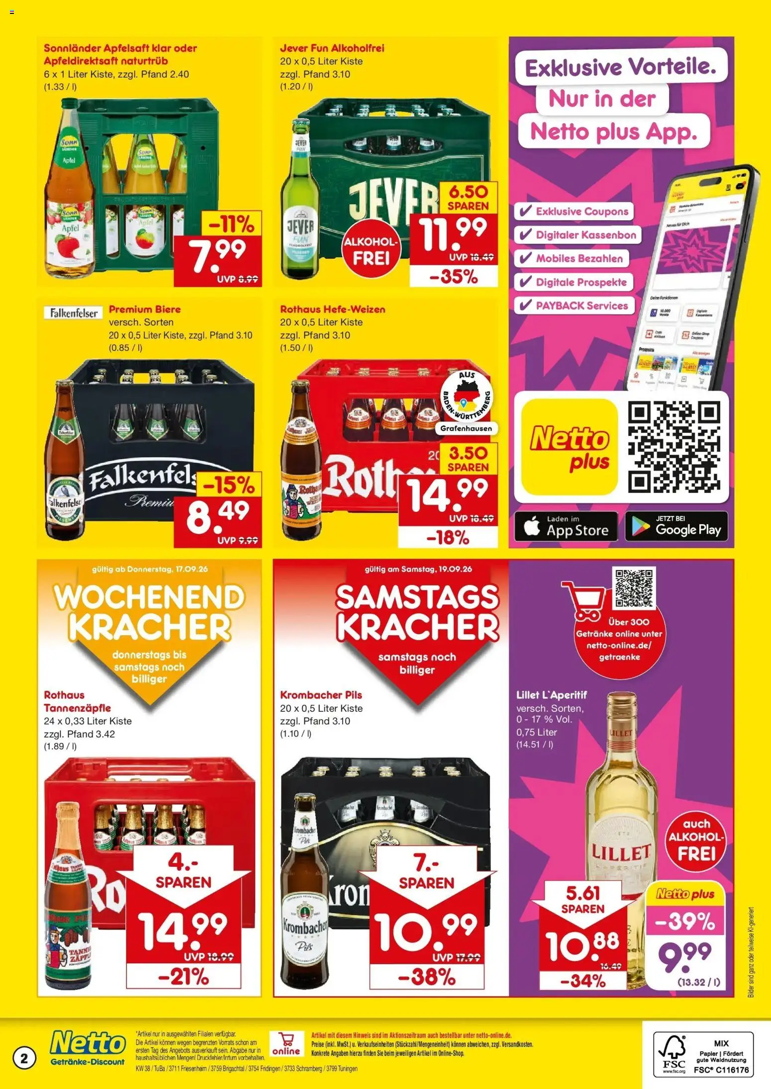 Netto Marken-Discount Prospekt Brigachtal – gültig ab 14.09.2026 | Seite: 2 | Produkte: Pils, Äpfel, Alkohol, Krombacher